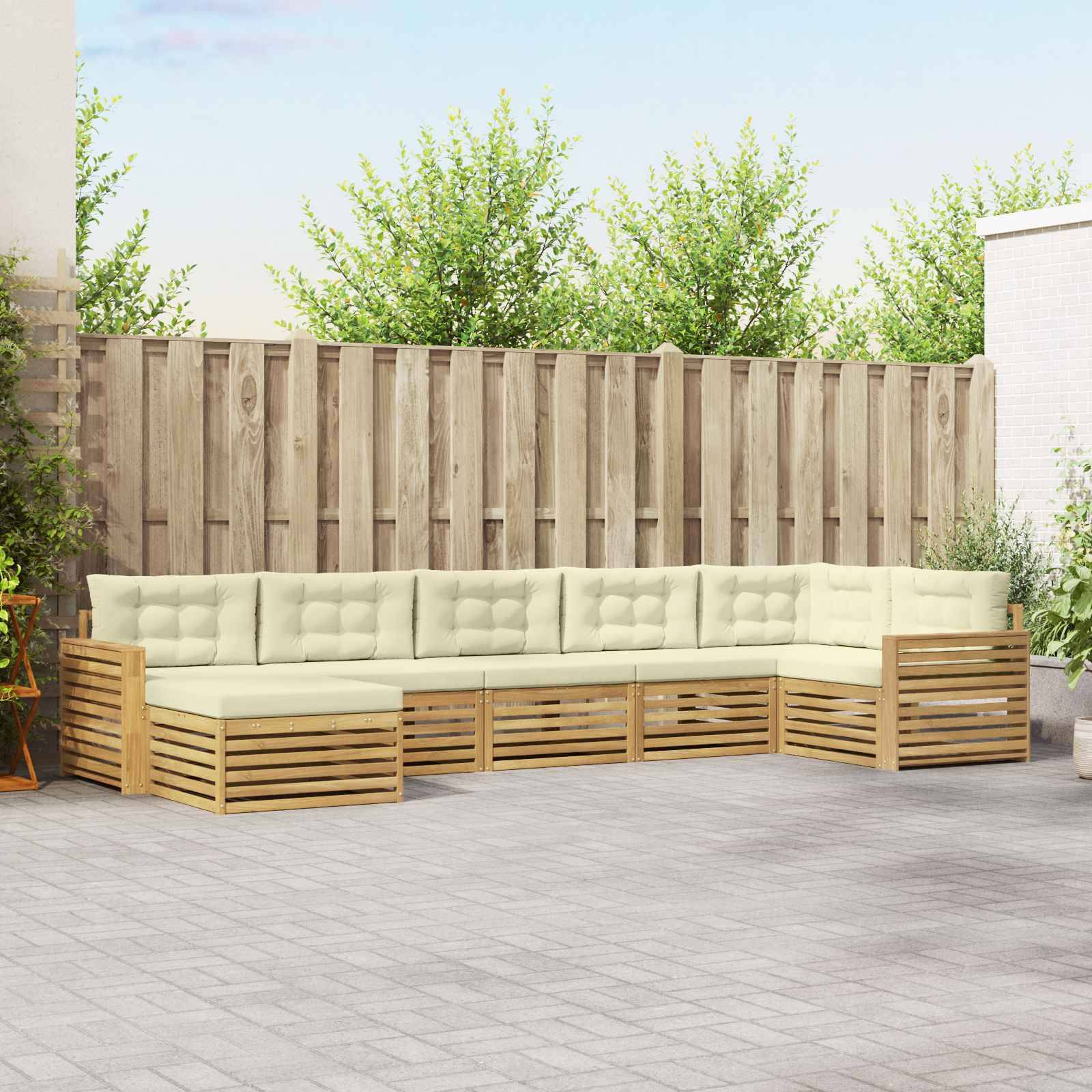 vidaXL Outdoor-Sofagarnitur mit Kissen 7 pcs Weiß und Creme