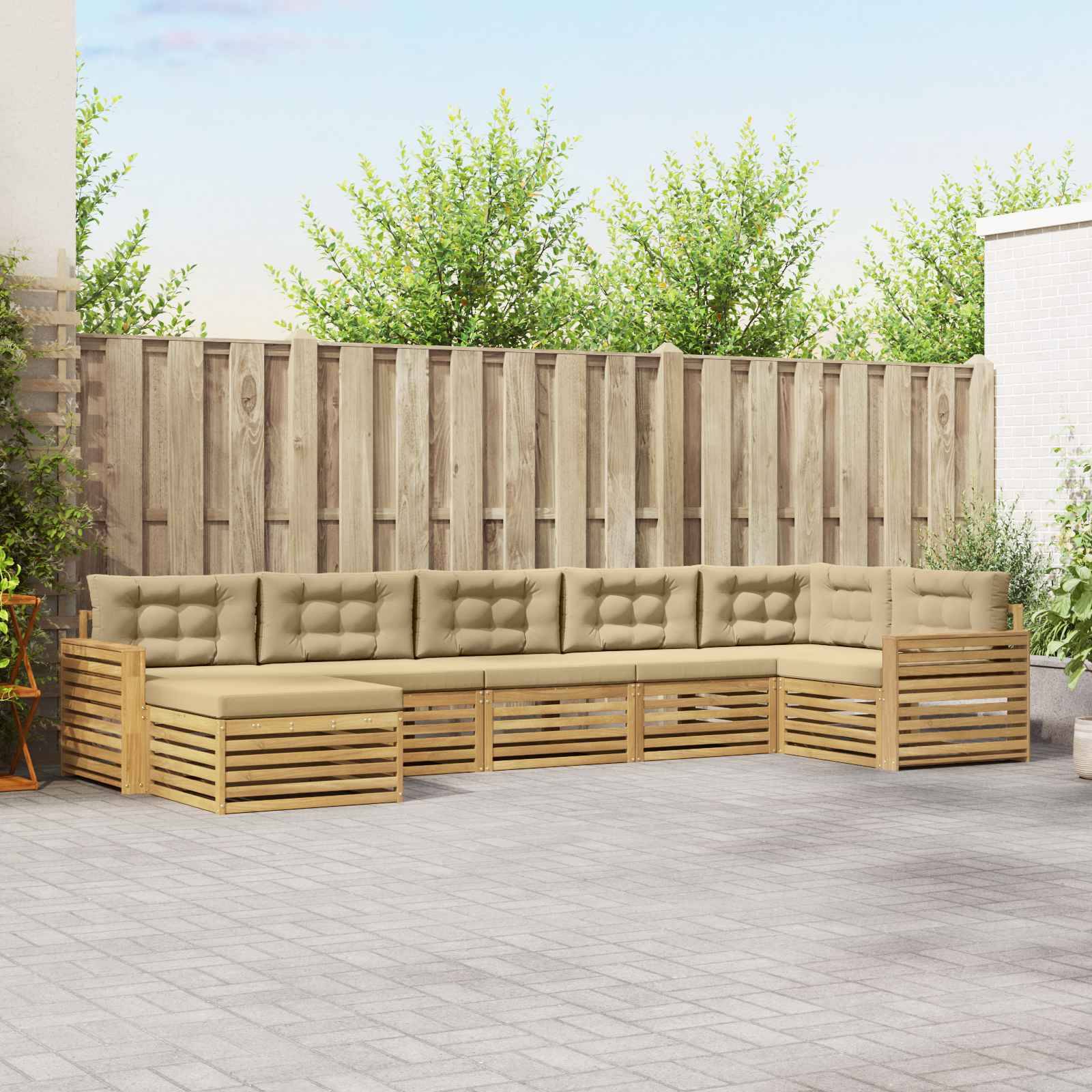 vidaXL Outdoor-Sofagarnitur mit Kissen 7 pcs Weiß und Beige