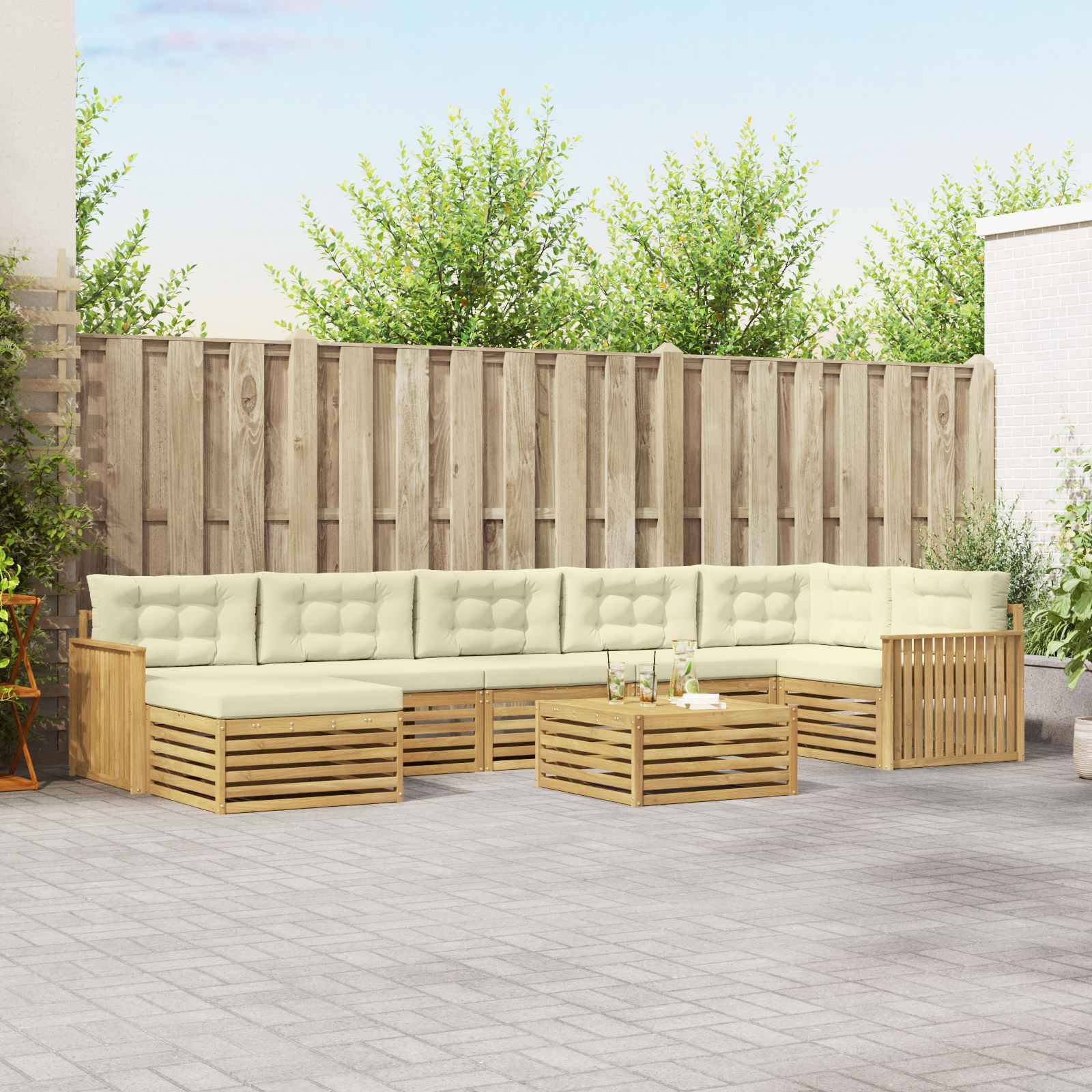 vidaXL Outdoor-Sofagarnitur mit Kissen 8 pcs Weiß und Creme