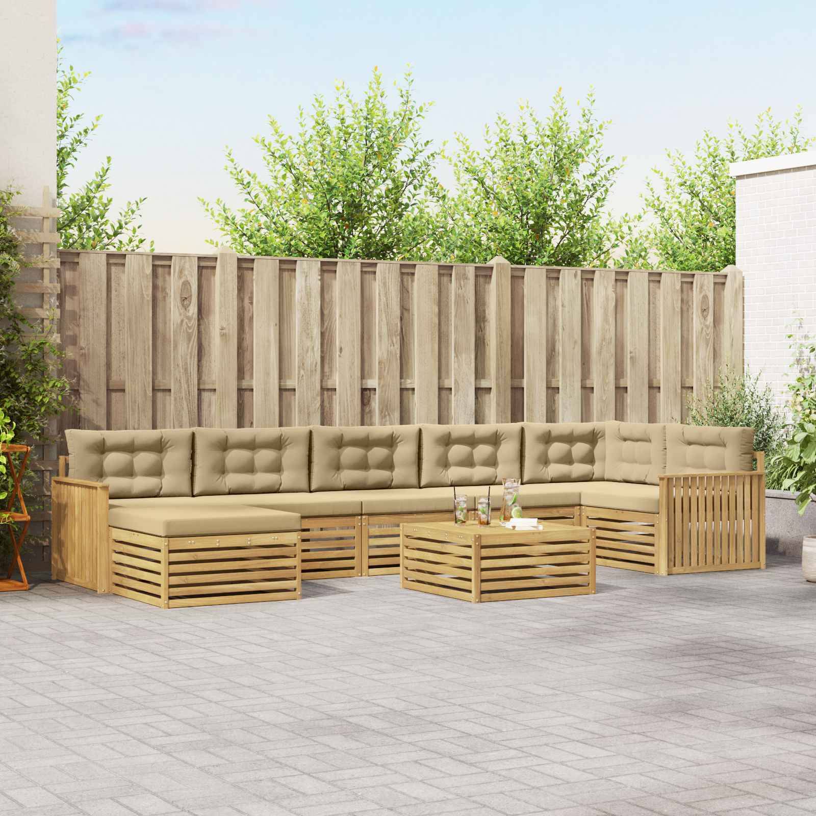 vidaXL Outdoor-Sofagarnitur mit Kissen 8 pcs Weiß und Beige