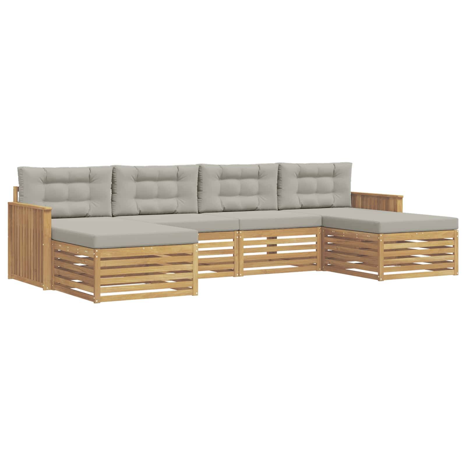 vidaXL Outdoor-Sofagarnitur 6 pcs Weiß und Hellgrau Massivholz Akazie