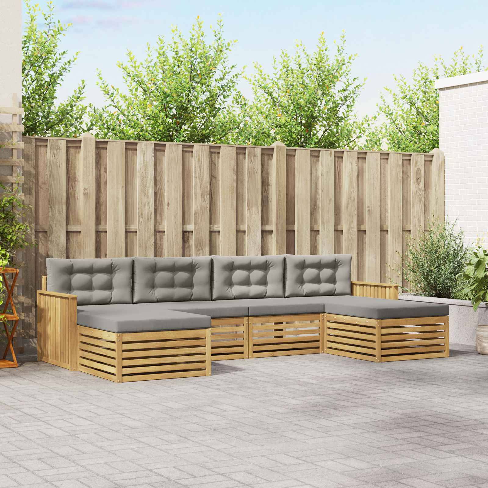 vidaXL Outdoor-Sofagarnitur 6 pcs Weiß und Hellgrau Massivholz Akazie