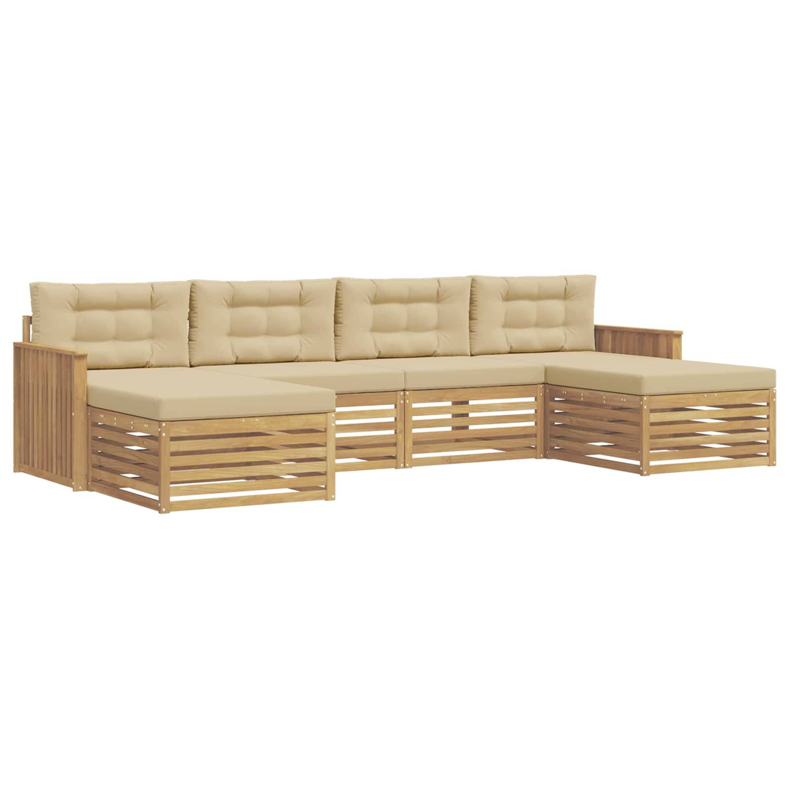 vidaXL Outdoor-Sofagarnitur 6 pcs Weiß und Beige Massivholz Akazie