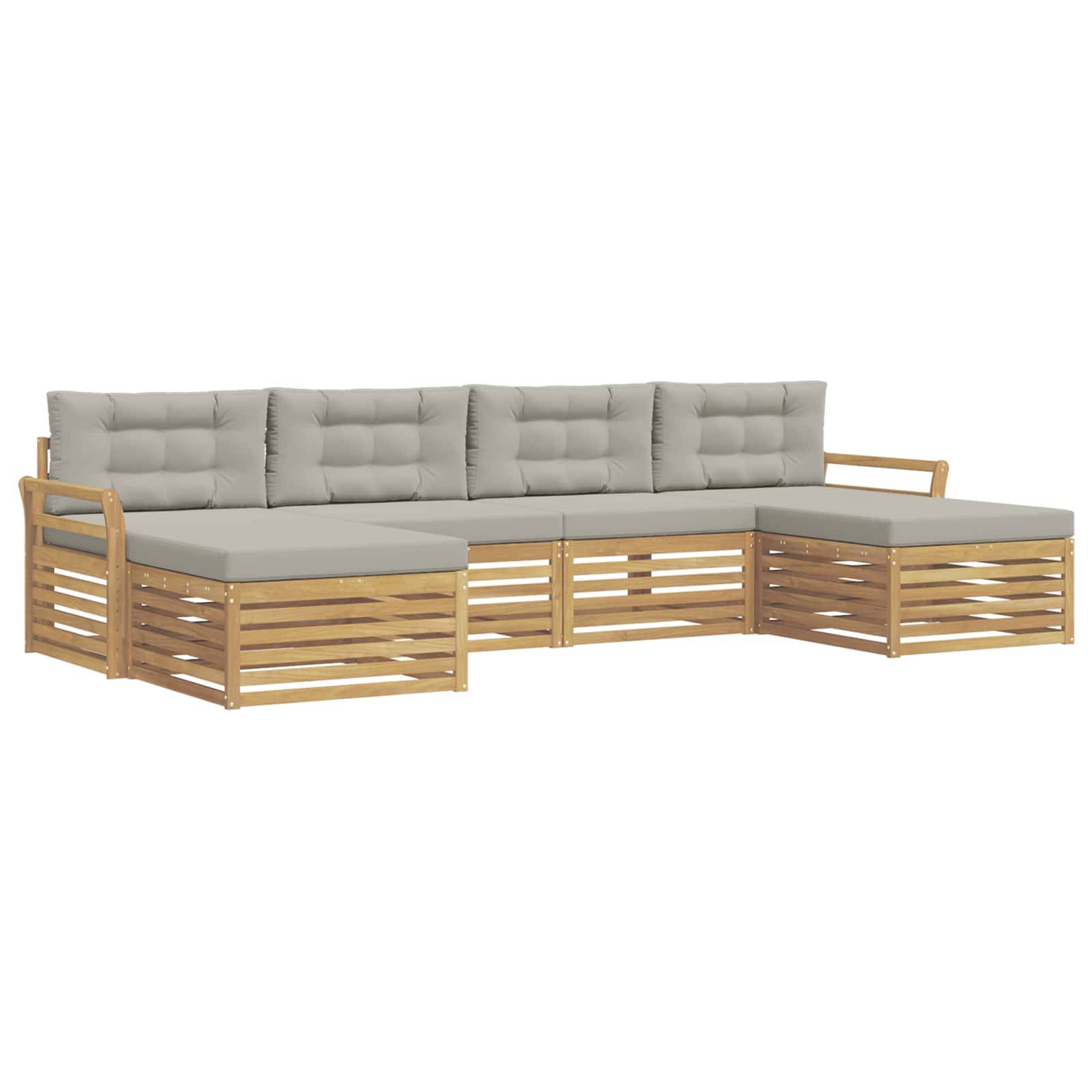 vidaXL Outdoor-Sofagarnitur 6 pcs Weiß und Hellgrau Massivholz Akazie