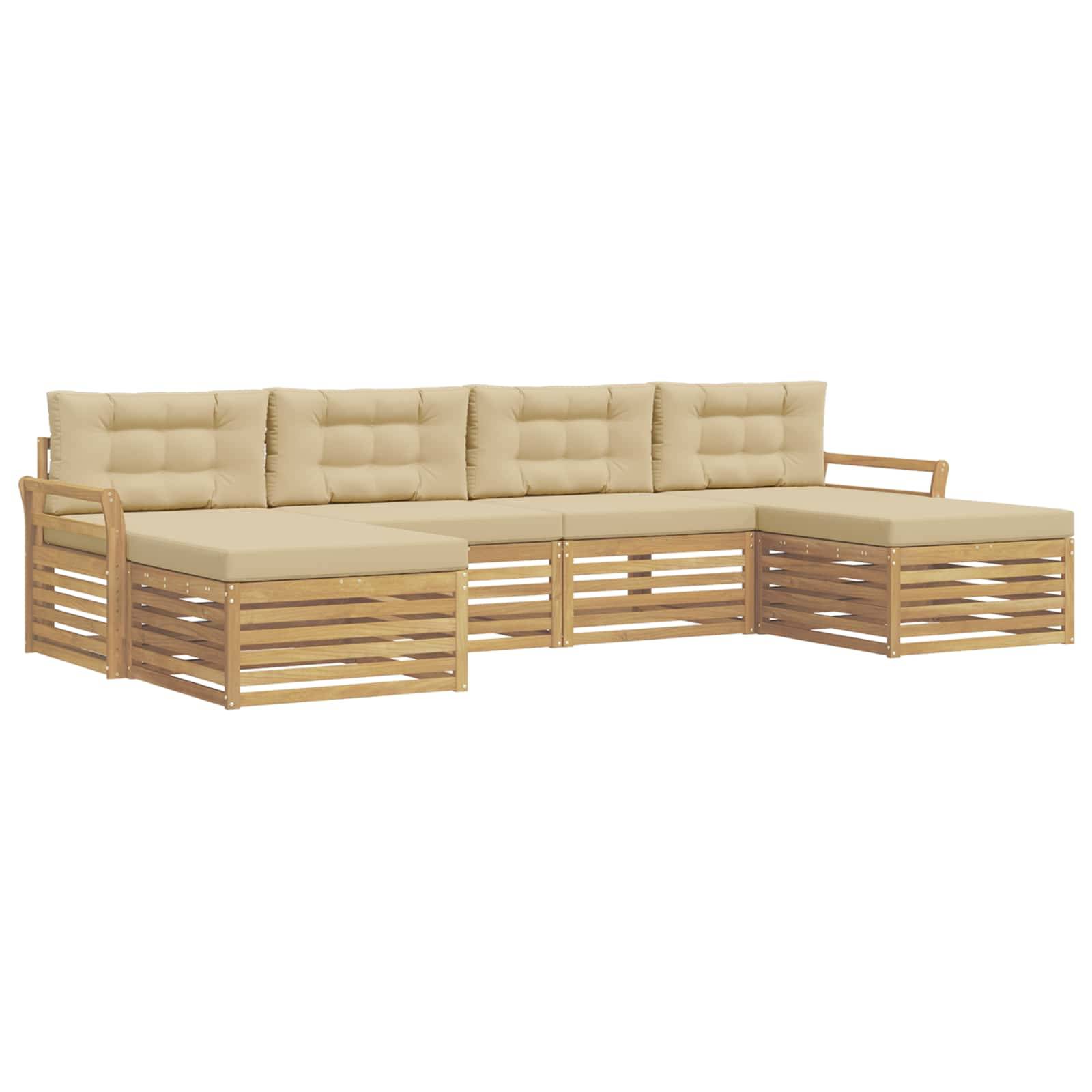 vidaXL Outdoor-Sofagarnitur 6 pcs Weiß und Beige Massivholz Akazie