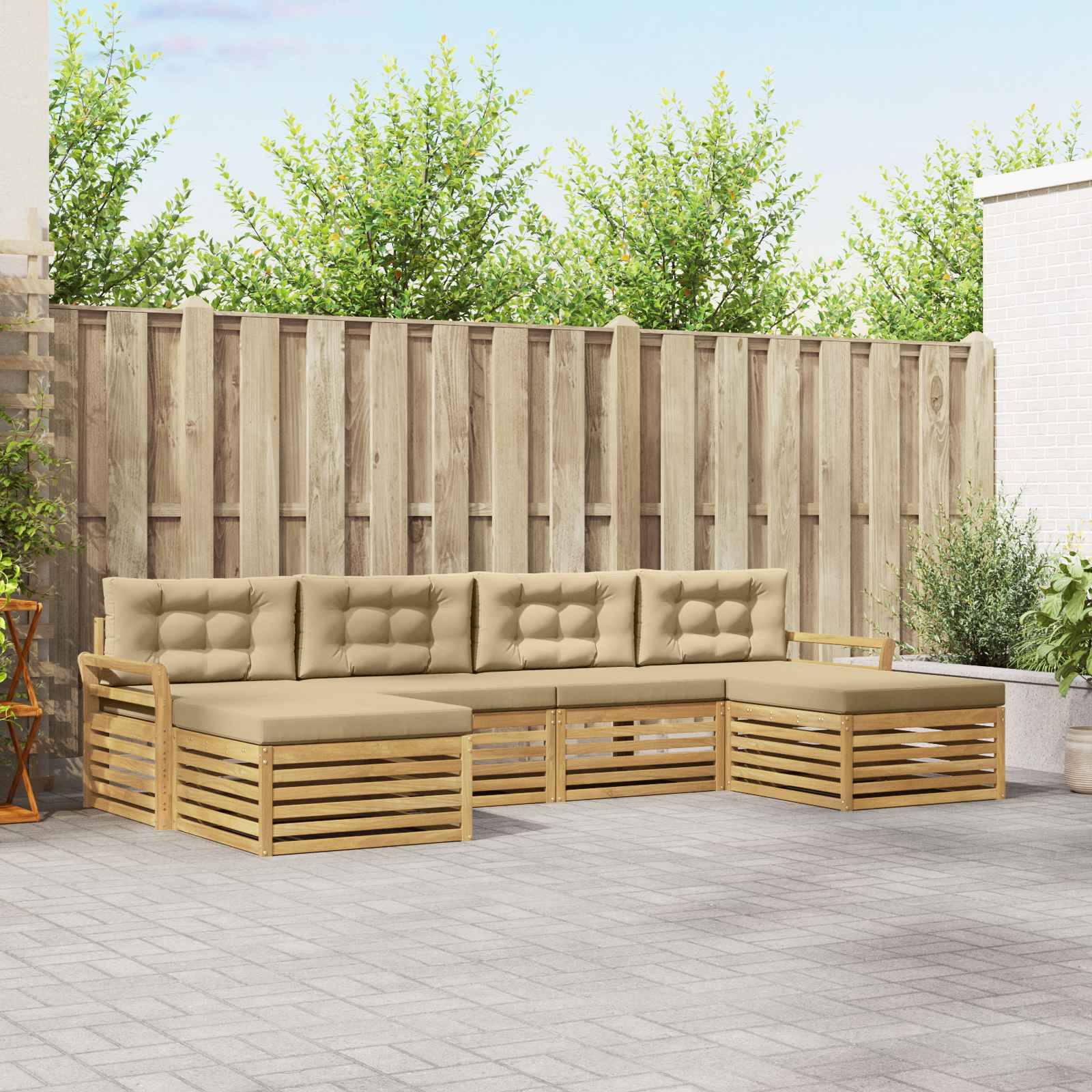 vidaXL Outdoor-Sofagarnitur 6 pcs Weiß und Beige Massivholz Akazie