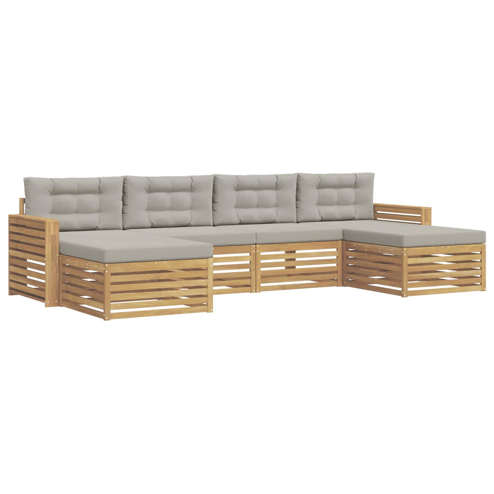 vidaXL Outdoor-Sofagarnitur 6 pcs Weiß und Hellgrau Massivholz Akazie