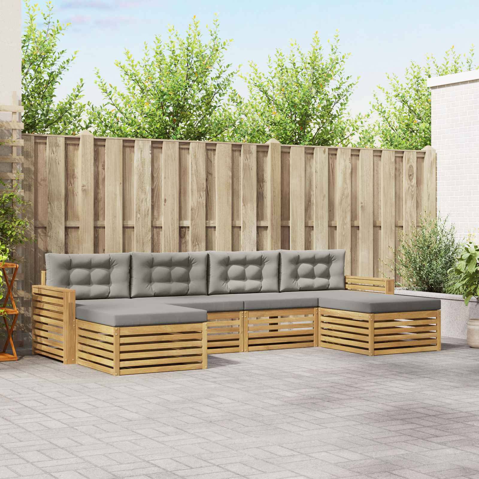 vidaXL Outdoor-Sofagarnitur 6 pcs Weiß und Hellgrau Massivholz Akazie