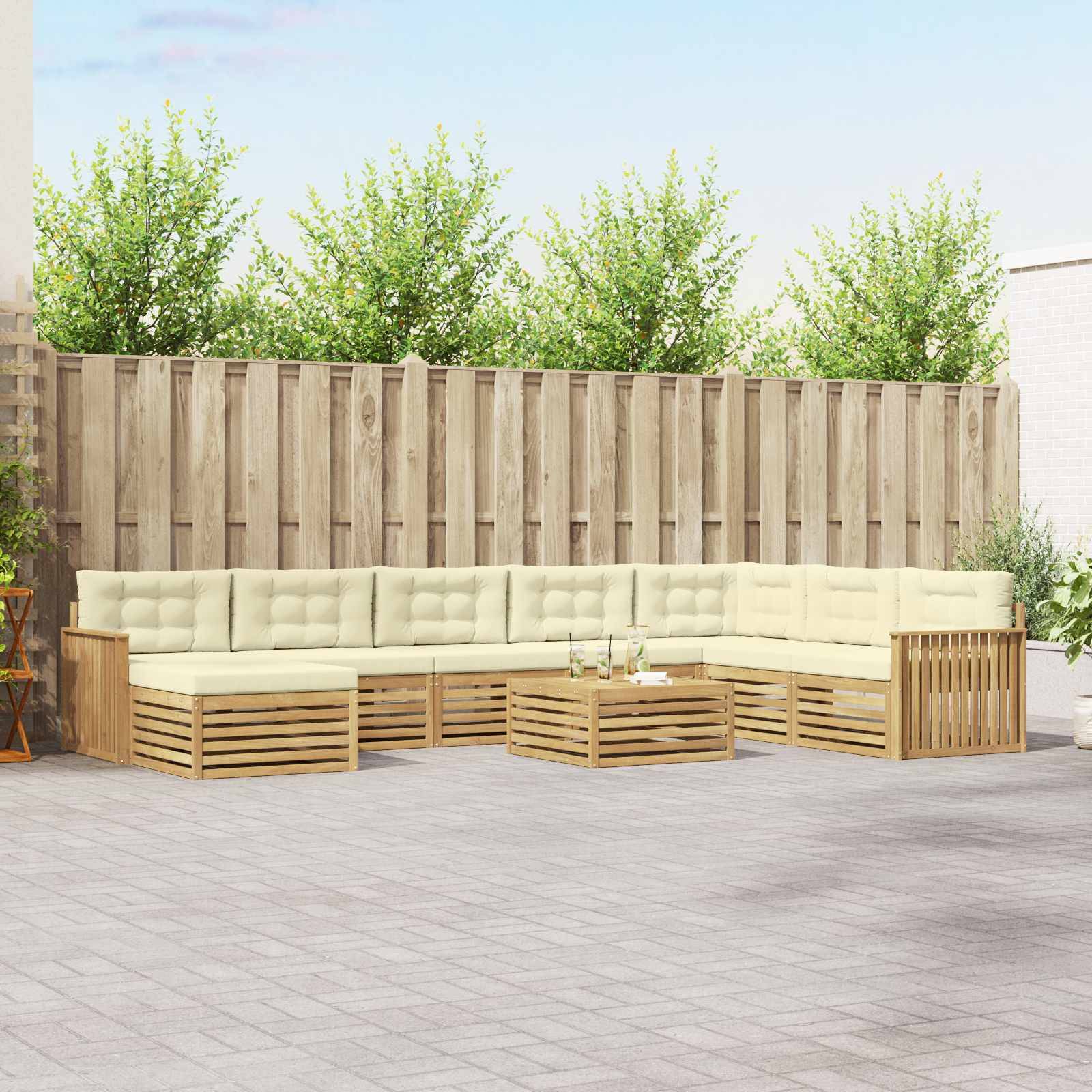 vidaXL Outdoor-Sofagarnitur 9 pcs Weiß und Creme Massivholz Akazie