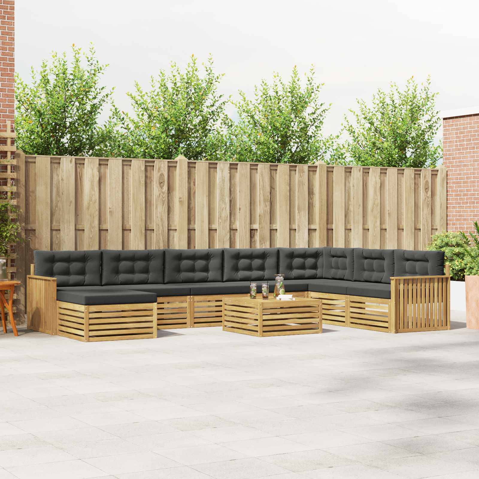 vidaXL Outdoor-Sofagarnitur 9 pcs Weiß und Anthrazit Massivholz Akazie