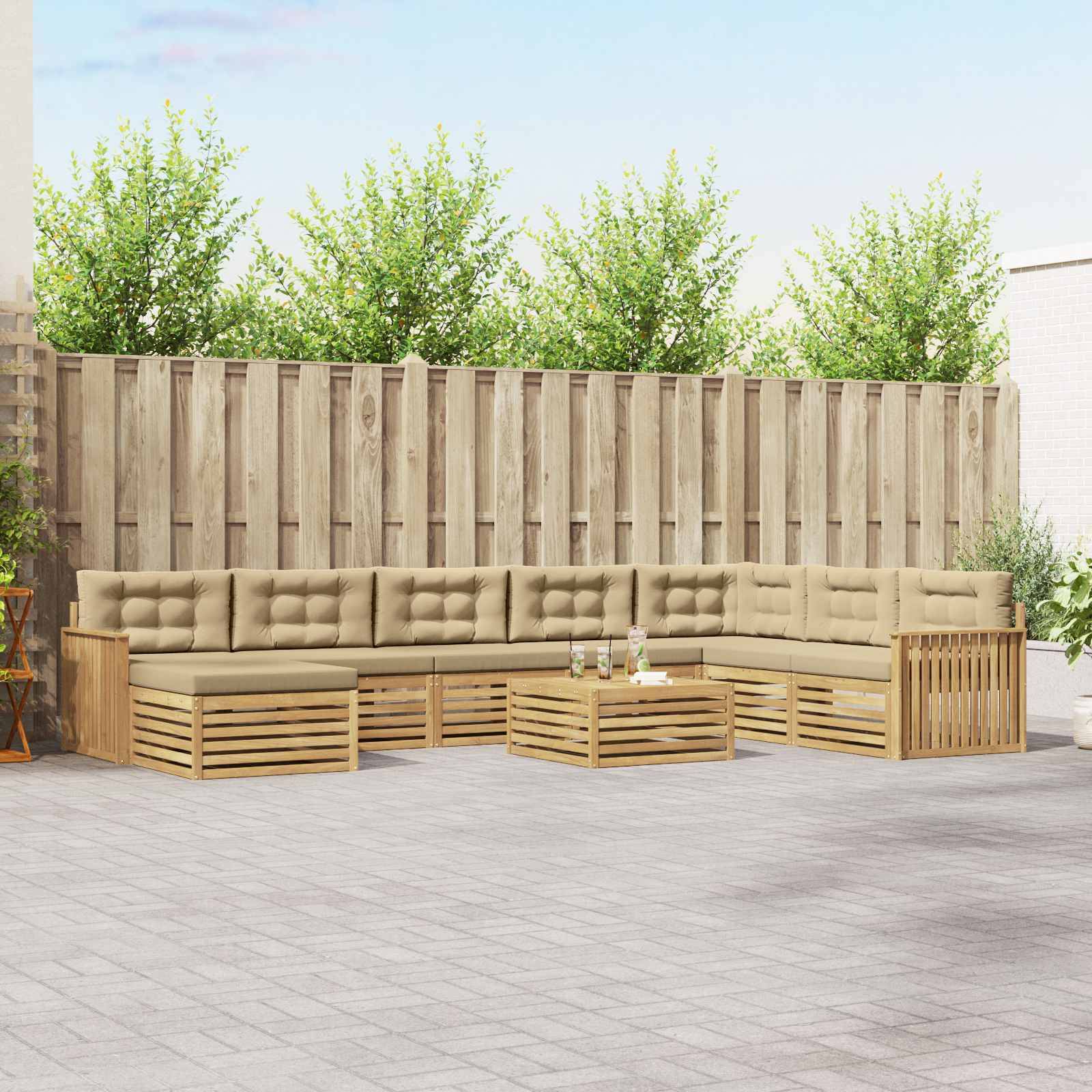 vidaXL Outdoor-Sofagarnitur 9 pcs Weiß und Beige Massivholz Akazie