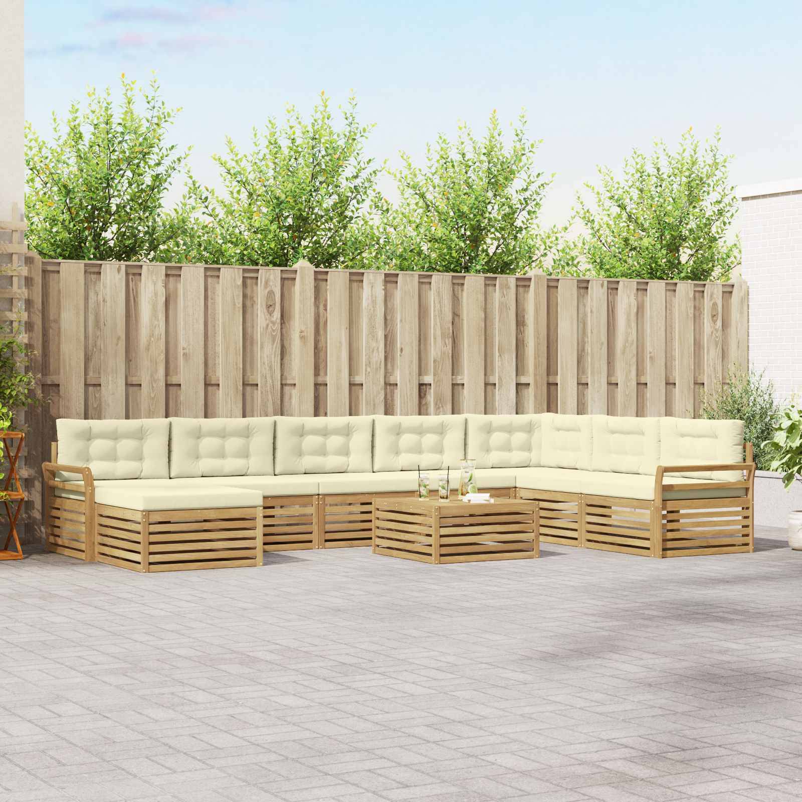 vidaXL Outdoor-Sofagarnitur 9 pcs Weiß und Creme Massivholz Akazie