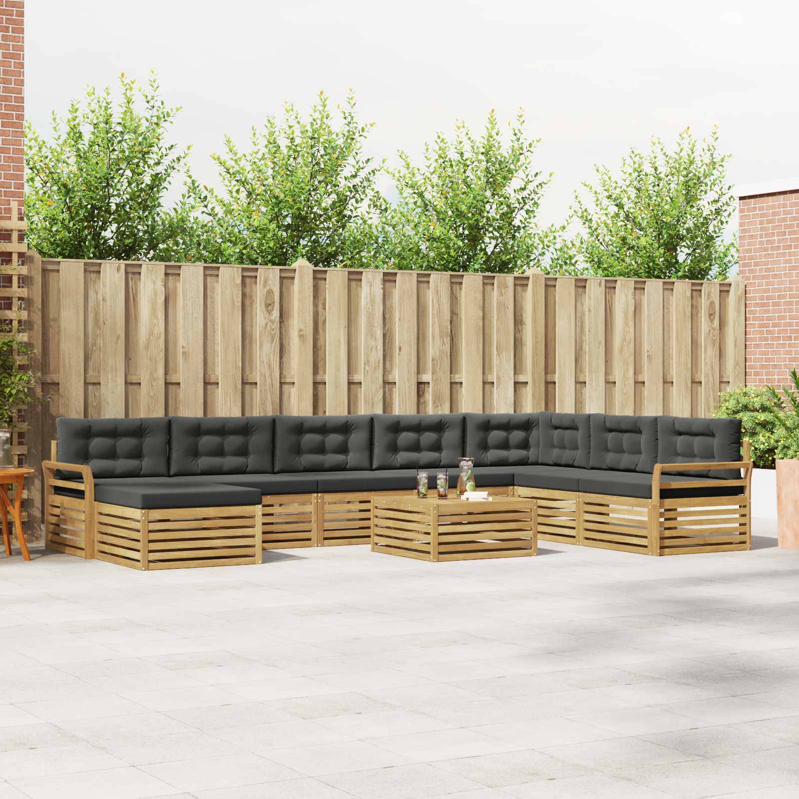 vidaXL Outdoor-Sofagarnitur 9 pcs Weiß und Anthrazit Massivholz Akazie