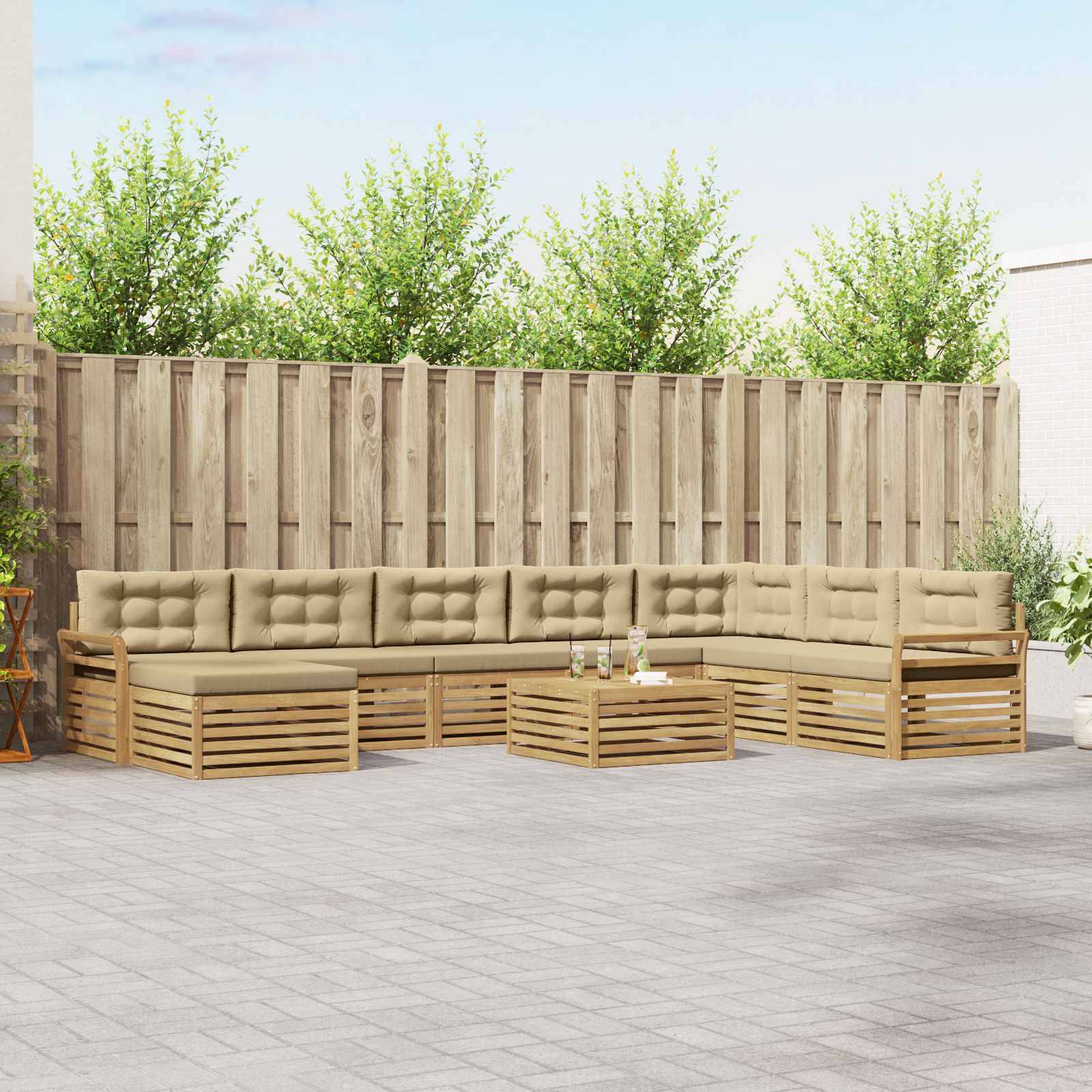 vidaXL Outdoor-Sofagarnitur 9 pcs Weiß und Beige Massivholz Akazie