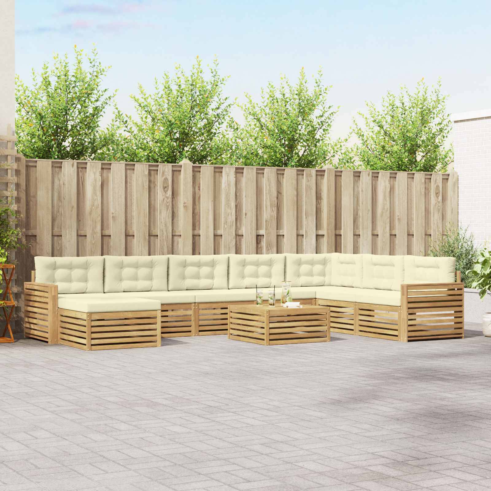 vidaXL Outdoor-Sofagarnitur 9 pcs Weiß und Creme Massivholz Akazie