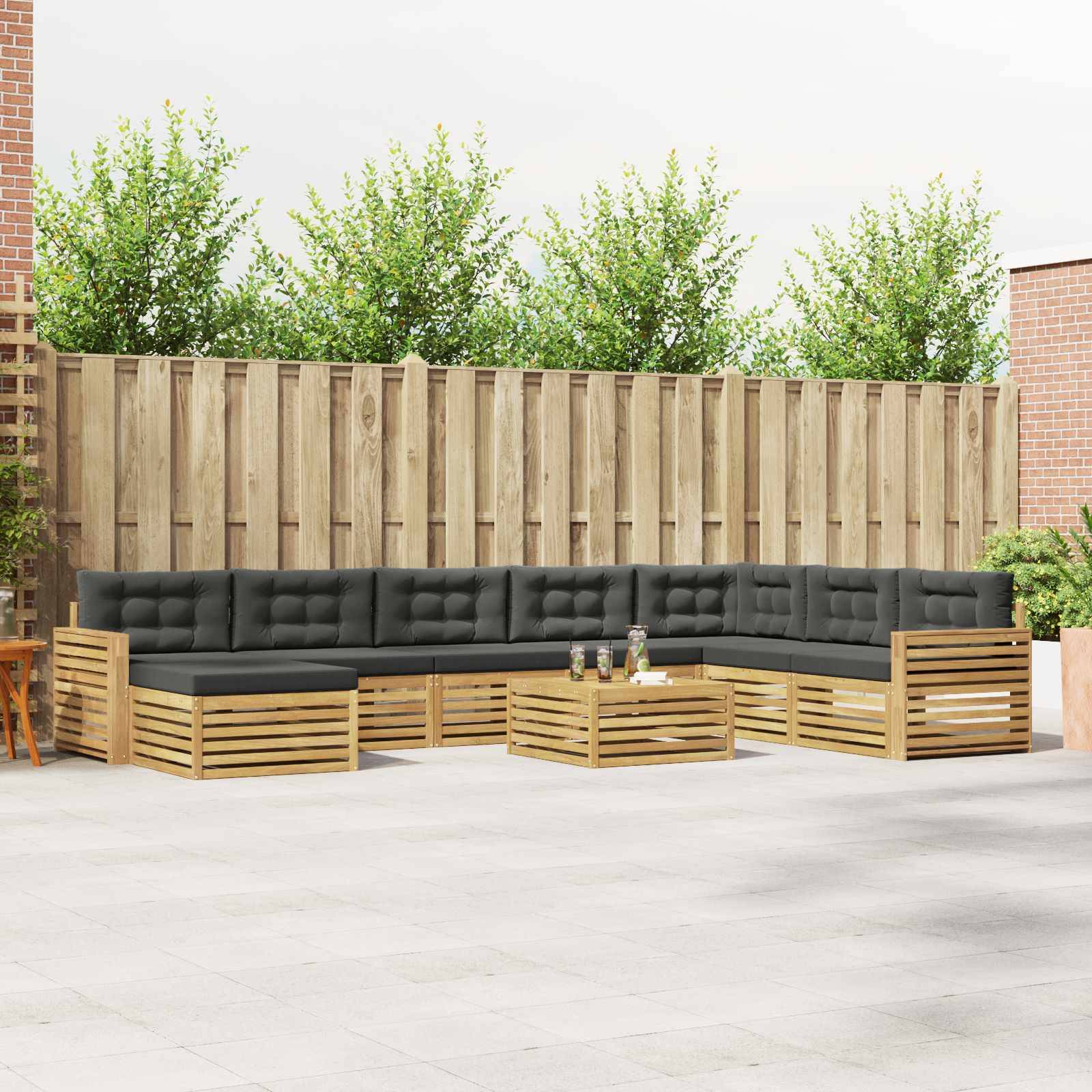 vidaXL Outdoor-Sofagarnitur 9 pcs Weiß und Anthrazit Massivholz Akazie