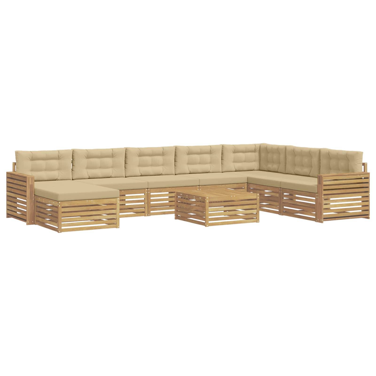 vidaXL Outdoor-Sofagarnitur 9 pcs Weiß und Beige Massivholz Akazie
