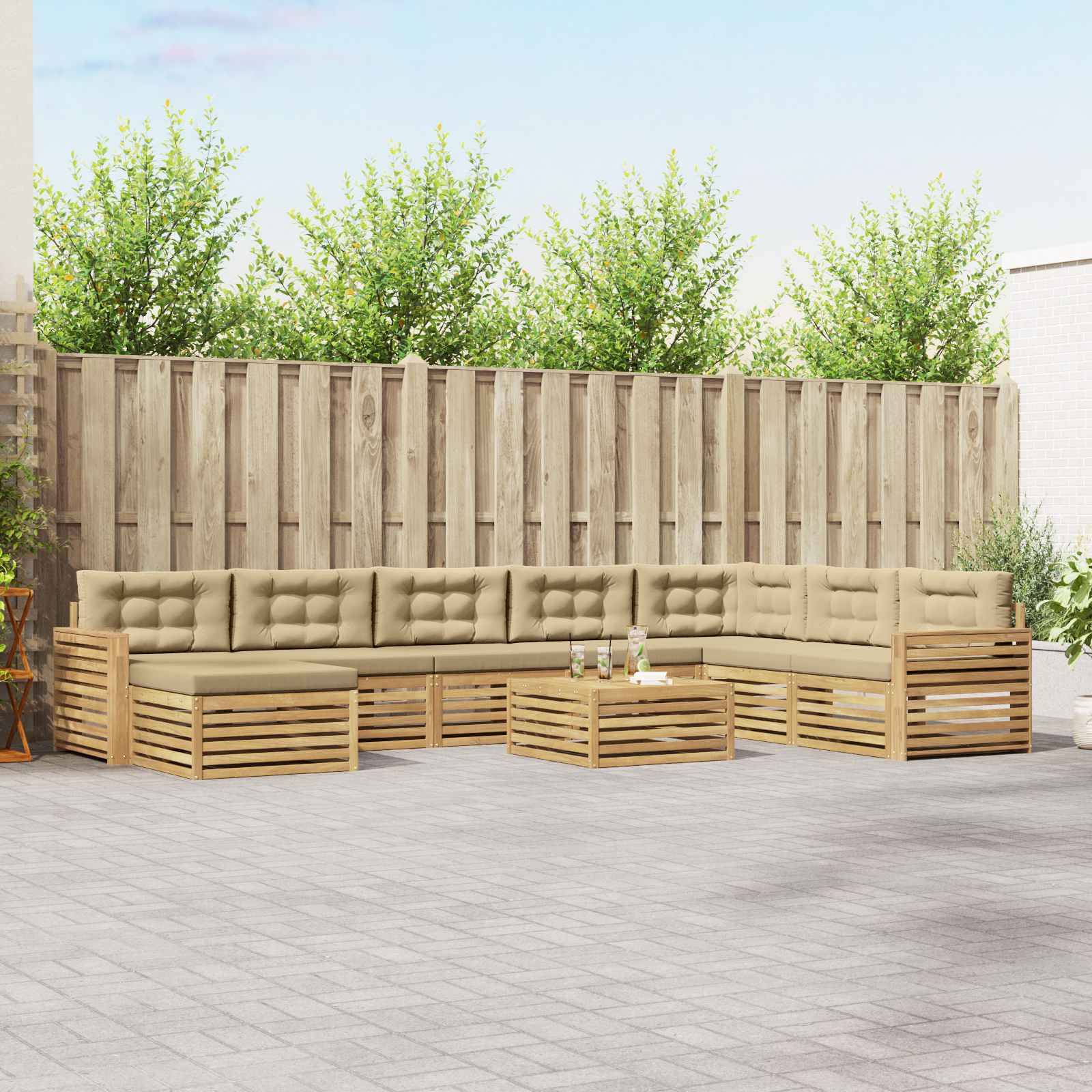 vidaXL Outdoor-Sofagarnitur 9 pcs Weiß und Beige Massivholz Akazie