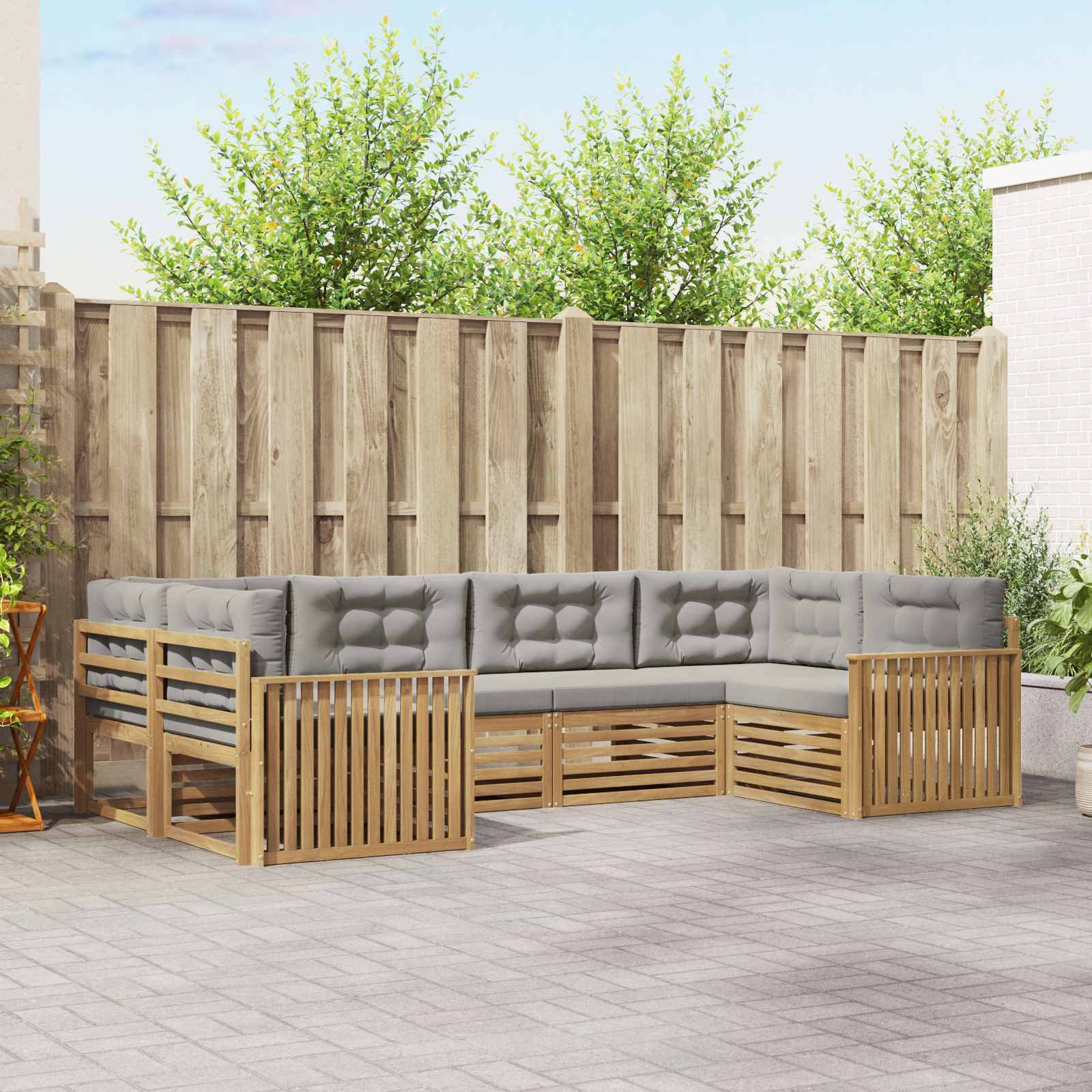 vidaXL Outdoor-Sofagarnitur 6 pcs Weiß und Hellgrau Massivholz Akazie