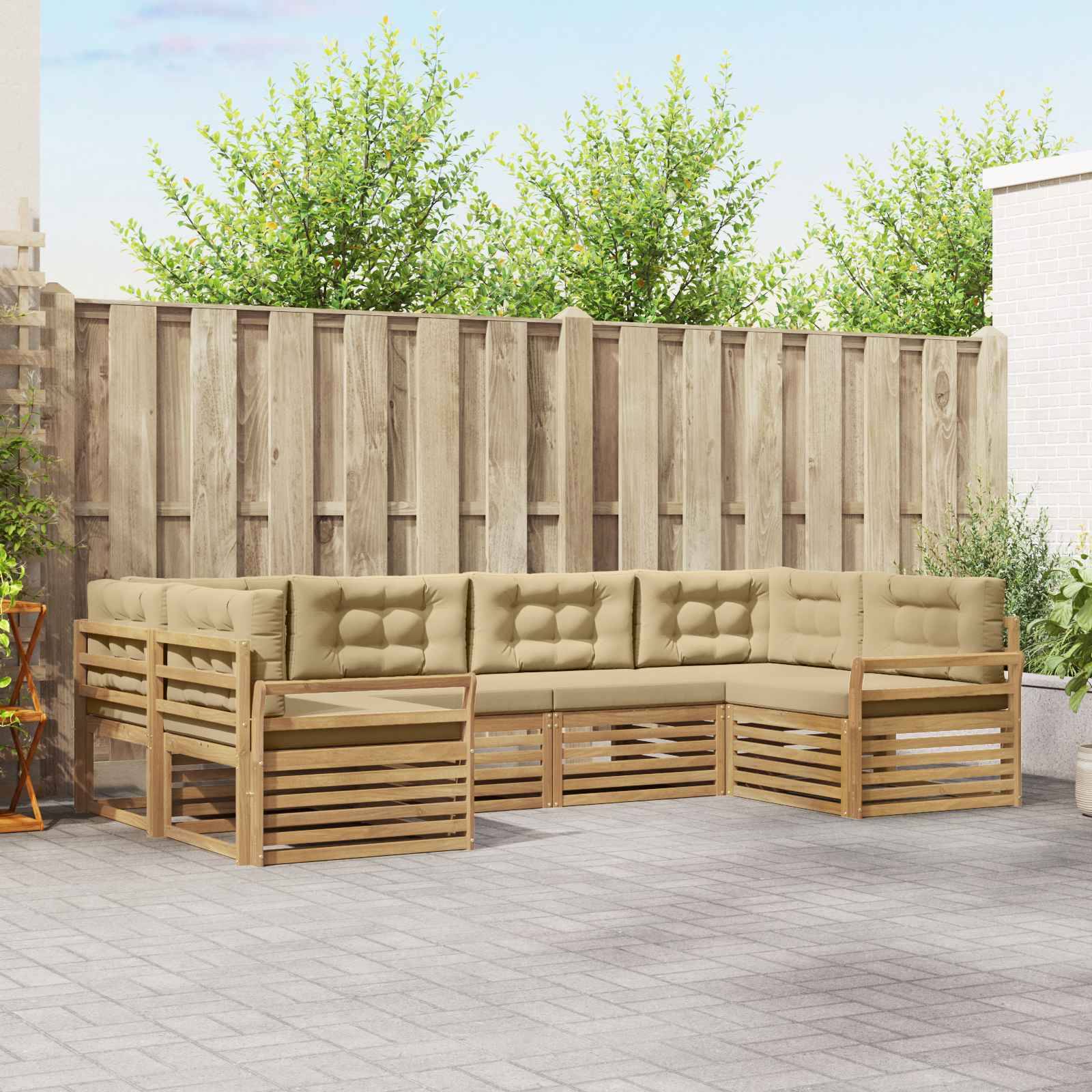 vidaXL Outdoor-Sofagarnitur 6 pcs Weiß und Beige Massivholz Akazie