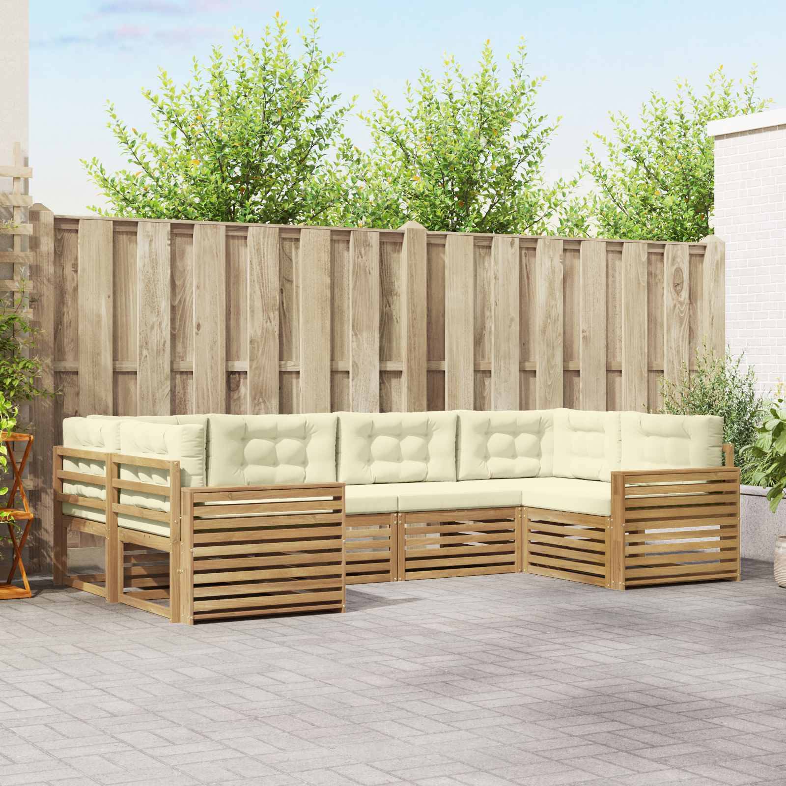 vidaXL Outdoor-Sofagarnitur 6 pcs Weiß und Creme Massivholz Akazie