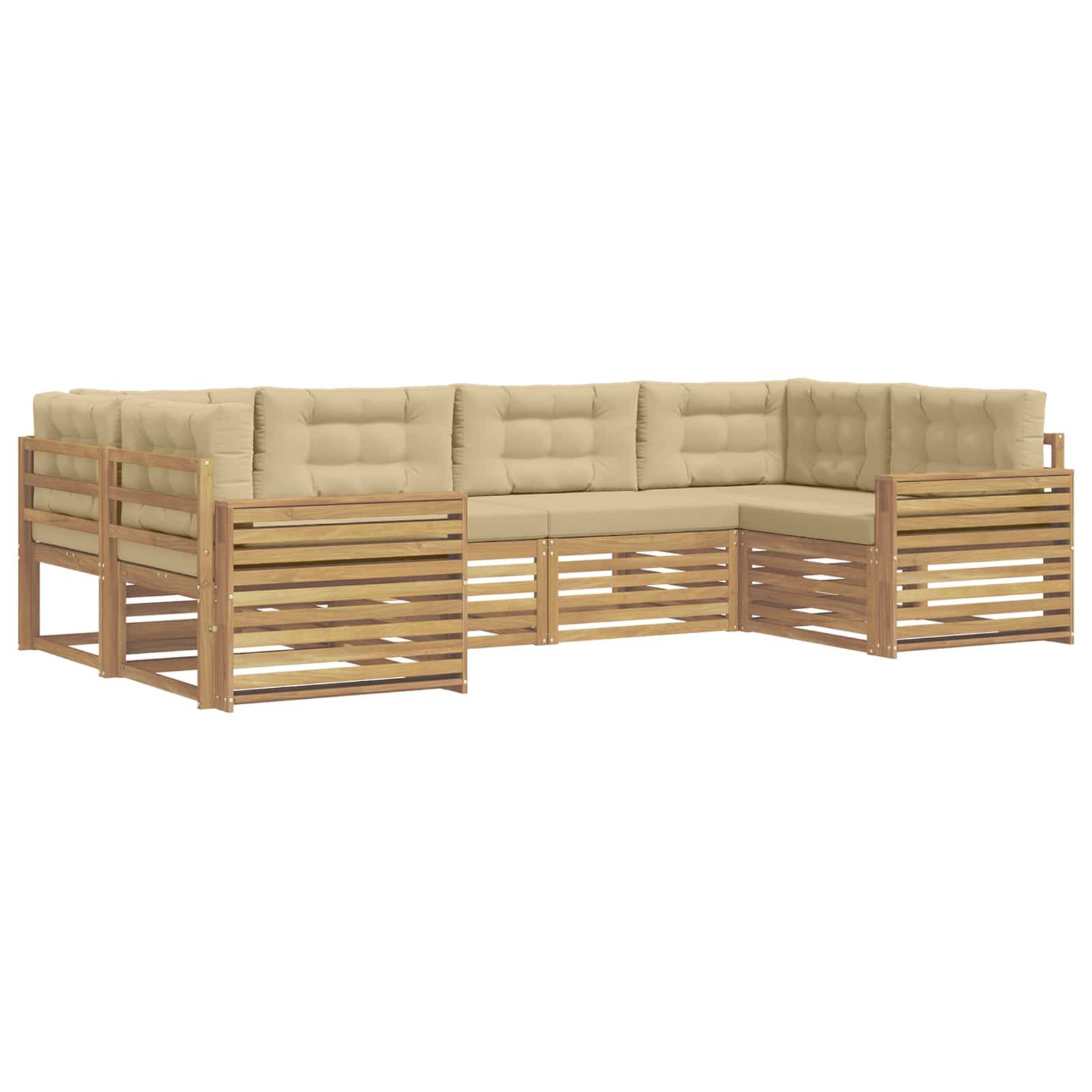 vidaXL Outdoor-Sofagarnitur 6 pcs Weiß und Beige Massivholz Akazie