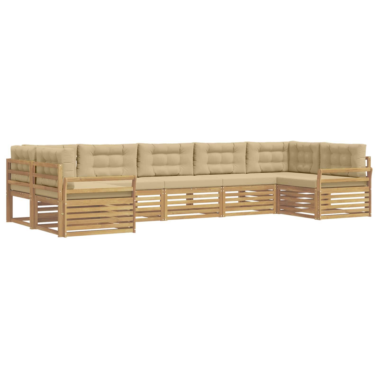 vidaXL Outdoor-Sofagarnitur 7 pcs Weiß und Beige Massivholz Akazie