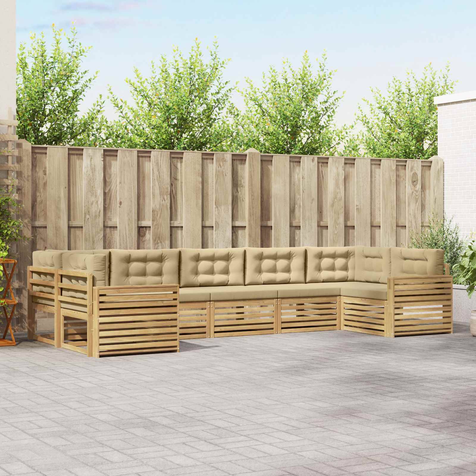 vidaXL Outdoor-Sofagarnitur 7 pcs Weiß und Beige Massivholz Akazie