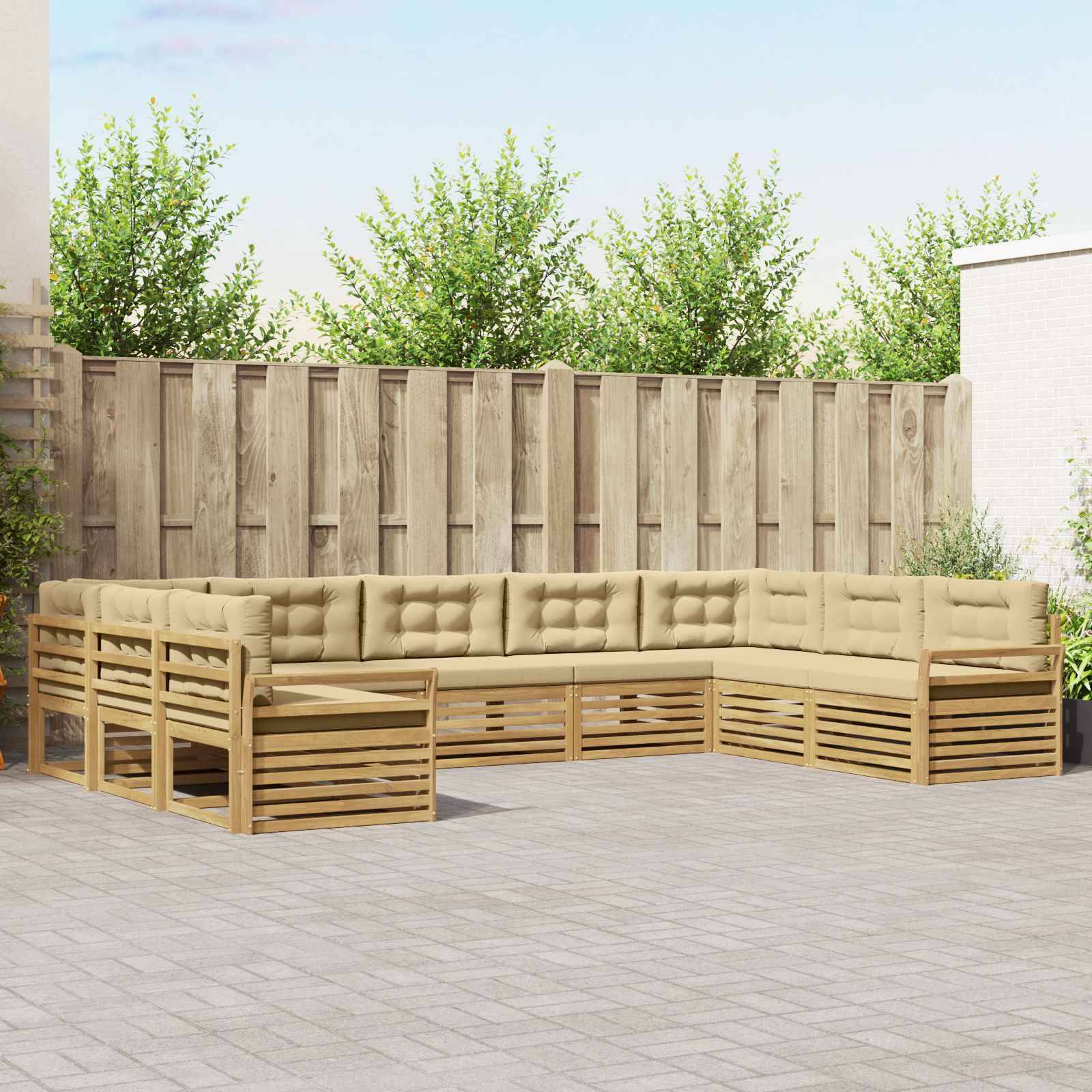 vidaXL Outdoor-Sofagarnitur 9 pcs Weiß und Beige Massivholz Akazie