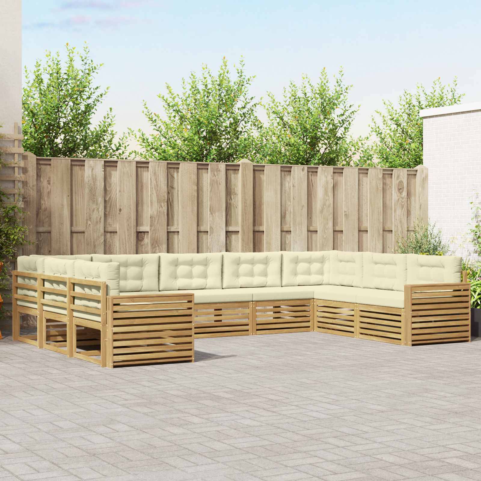 vidaXL Outdoor-Sofagarnitur 9 pcs Weiß und Creme Massivholz Akazie
