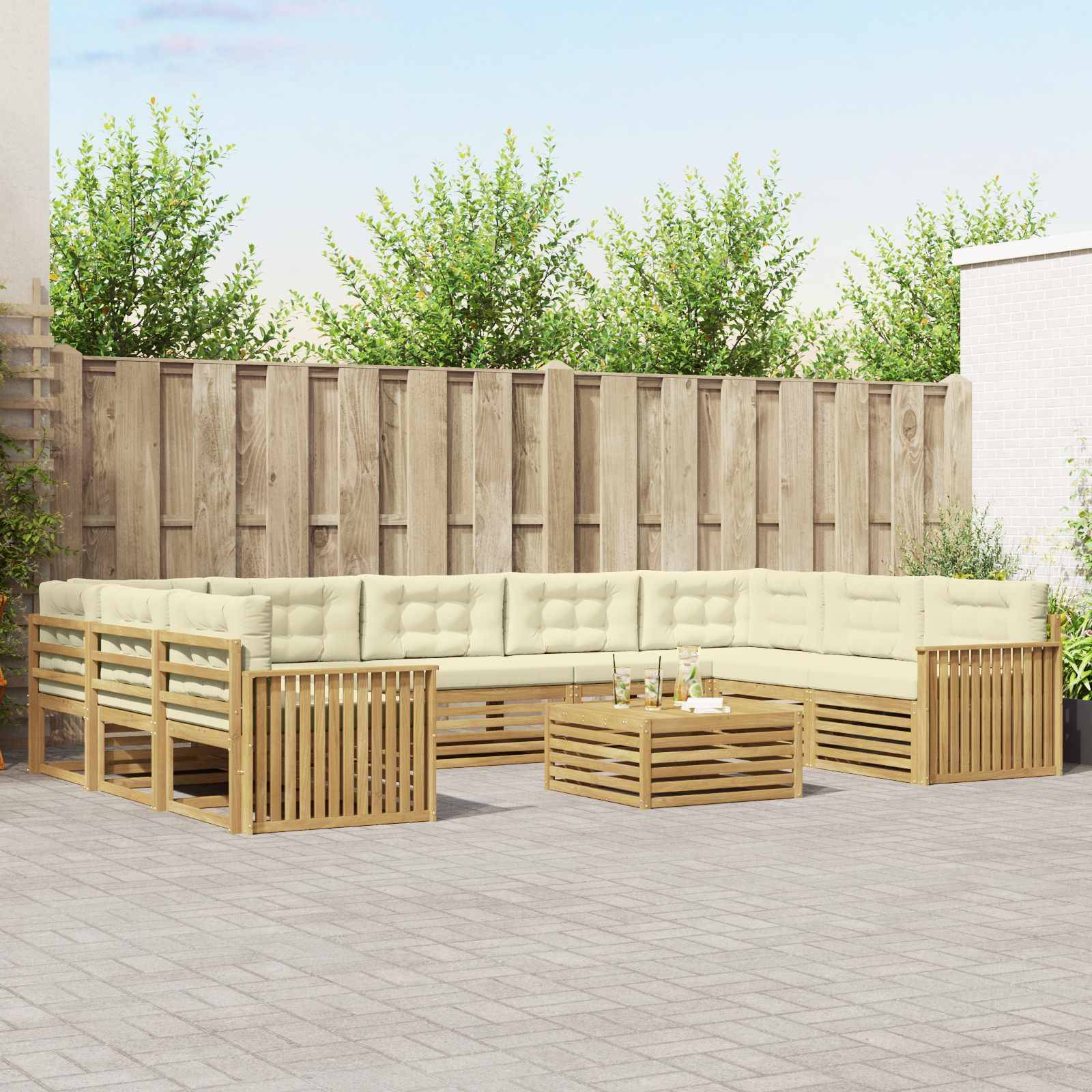 vidaXL Outdoor-Sofagarnitur 10 pcs Weiß und Creme Massivholz Akazie