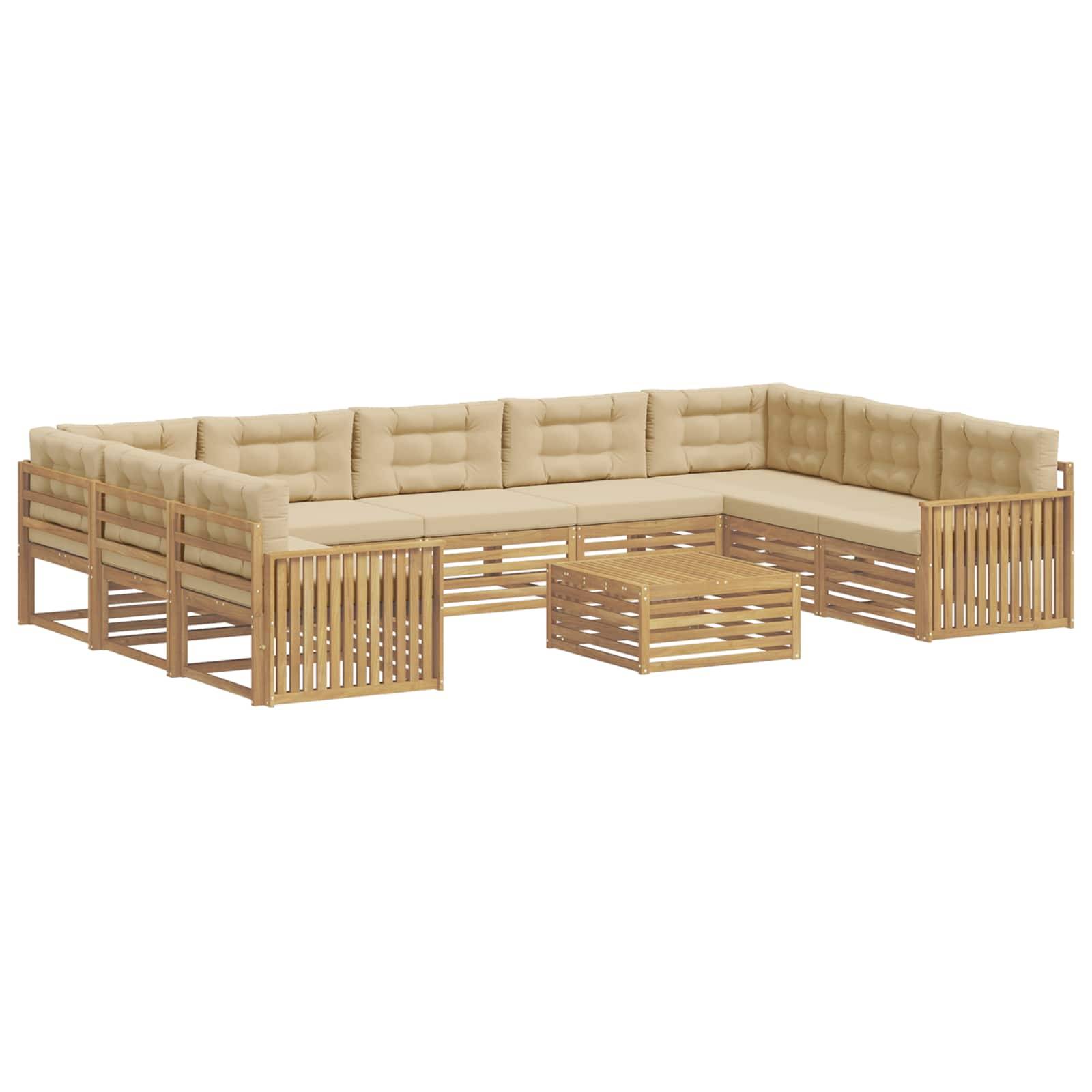 vidaXL Outdoor-Sofagarnitur 10 pcs Weiß und Beige Massivholz Akazie
