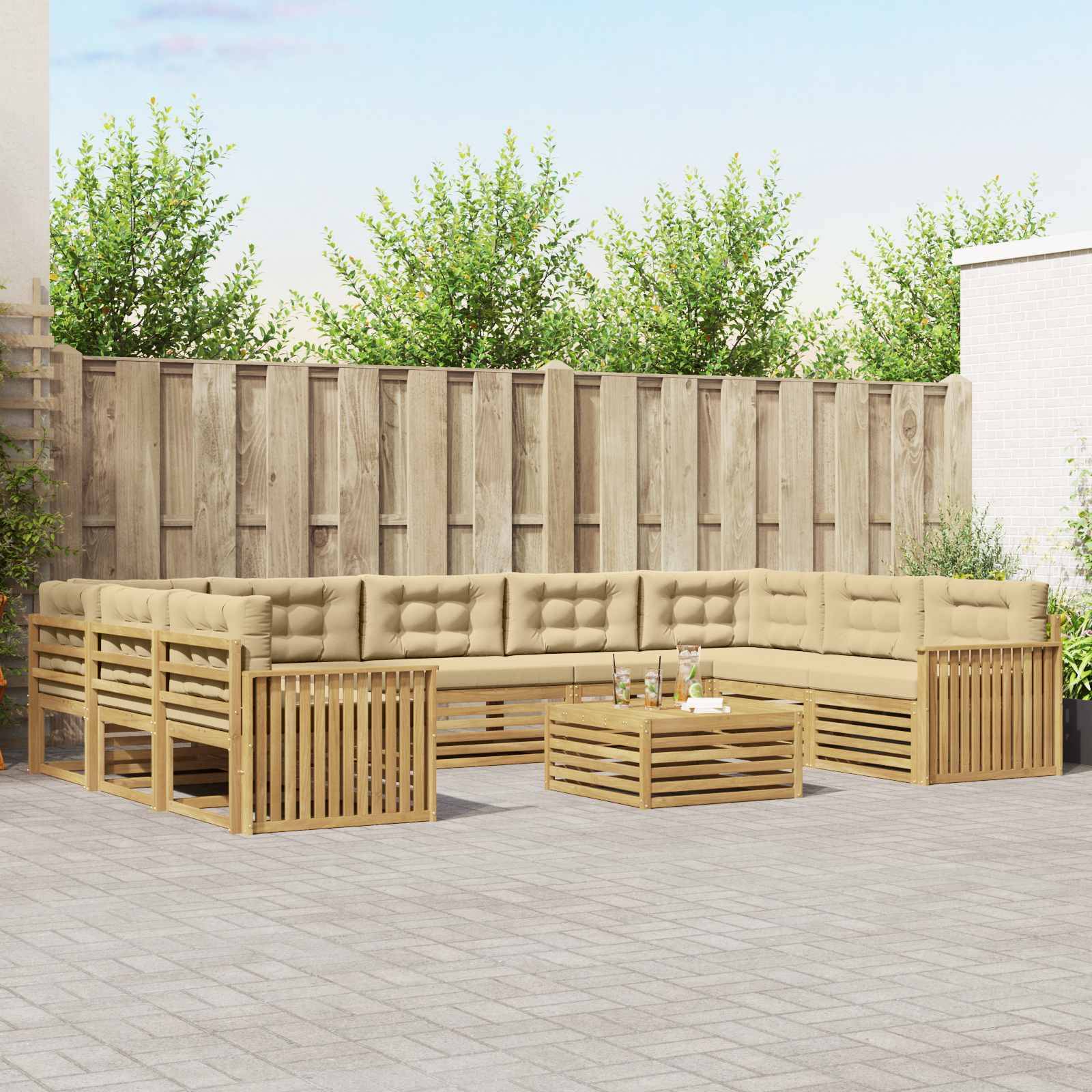 vidaXL Outdoor-Sofagarnitur 10 pcs Weiß und Beige Massivholz Akazie