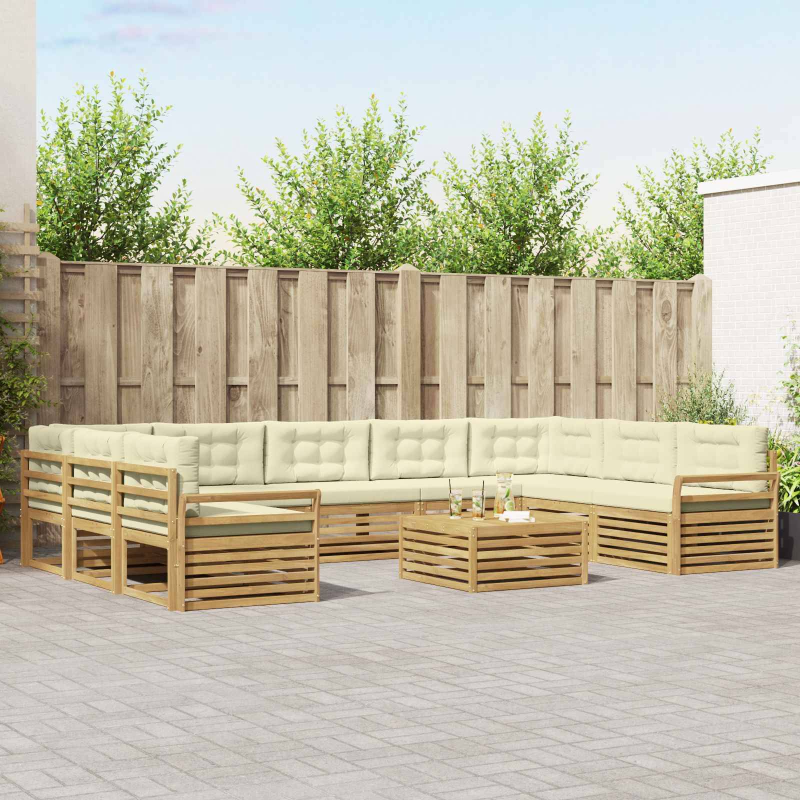 vidaXL Outdoor-Sofagarnitur 10 pcs Weiß und Creme Massivholz Akazie