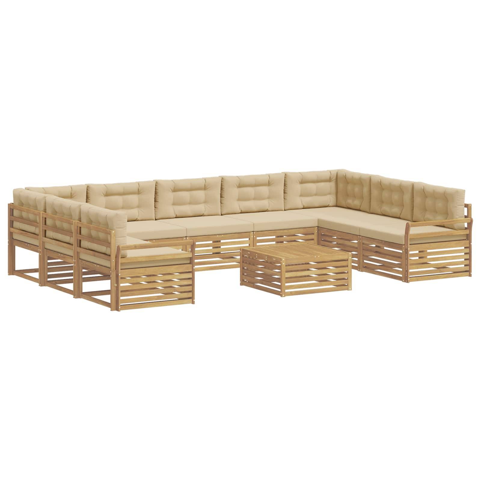 vidaXL Outdoor-Sofagarnitur 10 pcs Weiß und Beige Massivholz Akazie