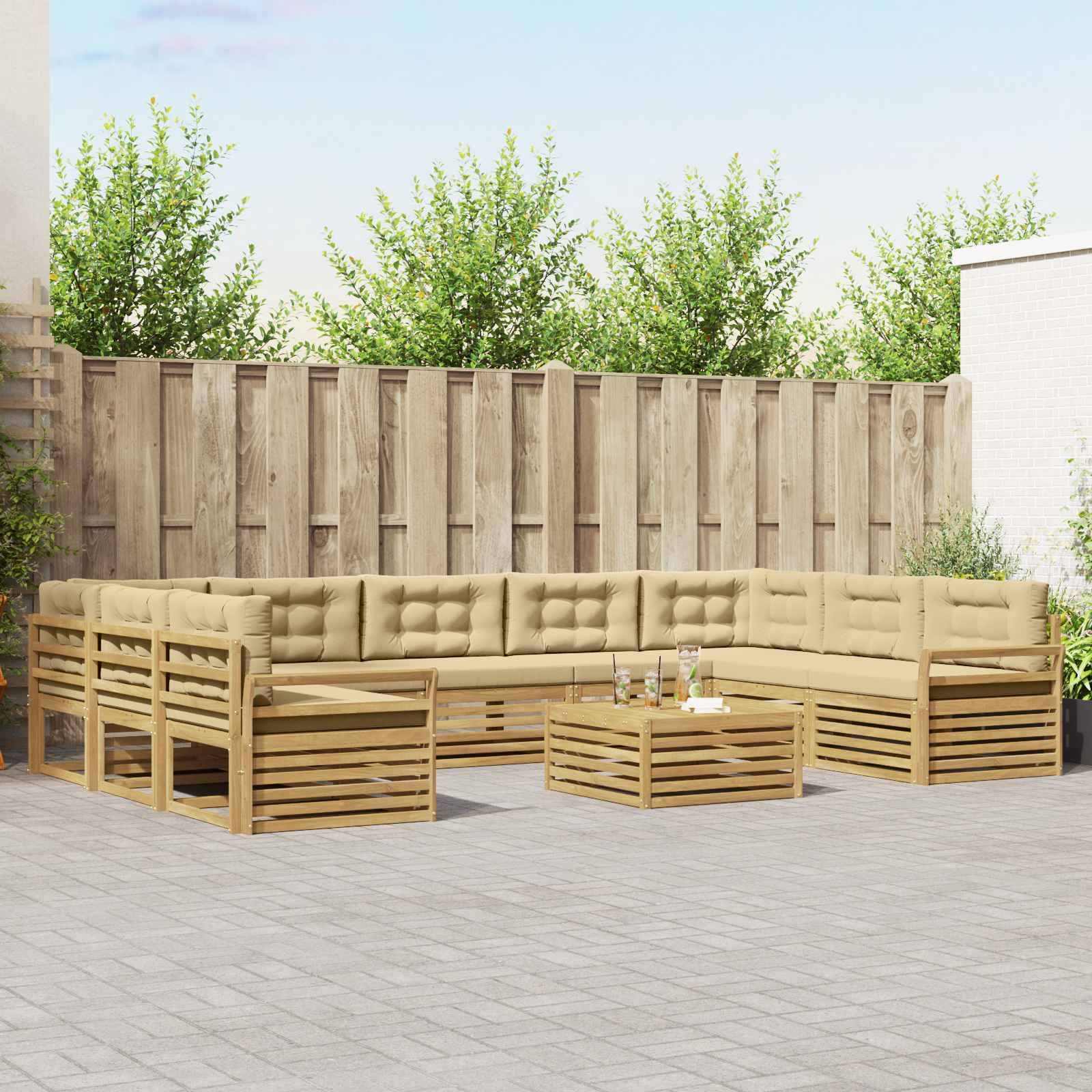 vidaXL Outdoor-Sofagarnitur 10 pcs Weiß und Beige Massivholz Akazie