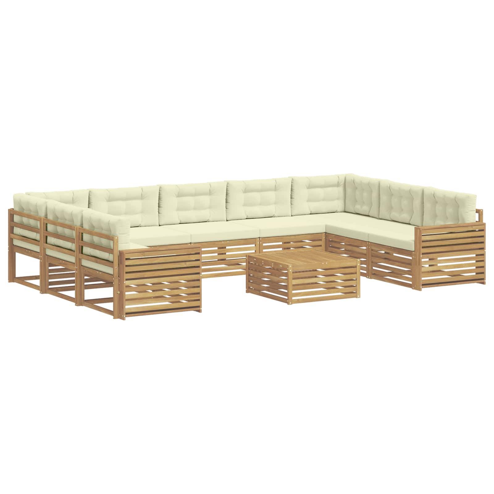 vidaXL Outdoor-Sofagarnitur 10 pcs Weiß und Creme Massivholz Akazie