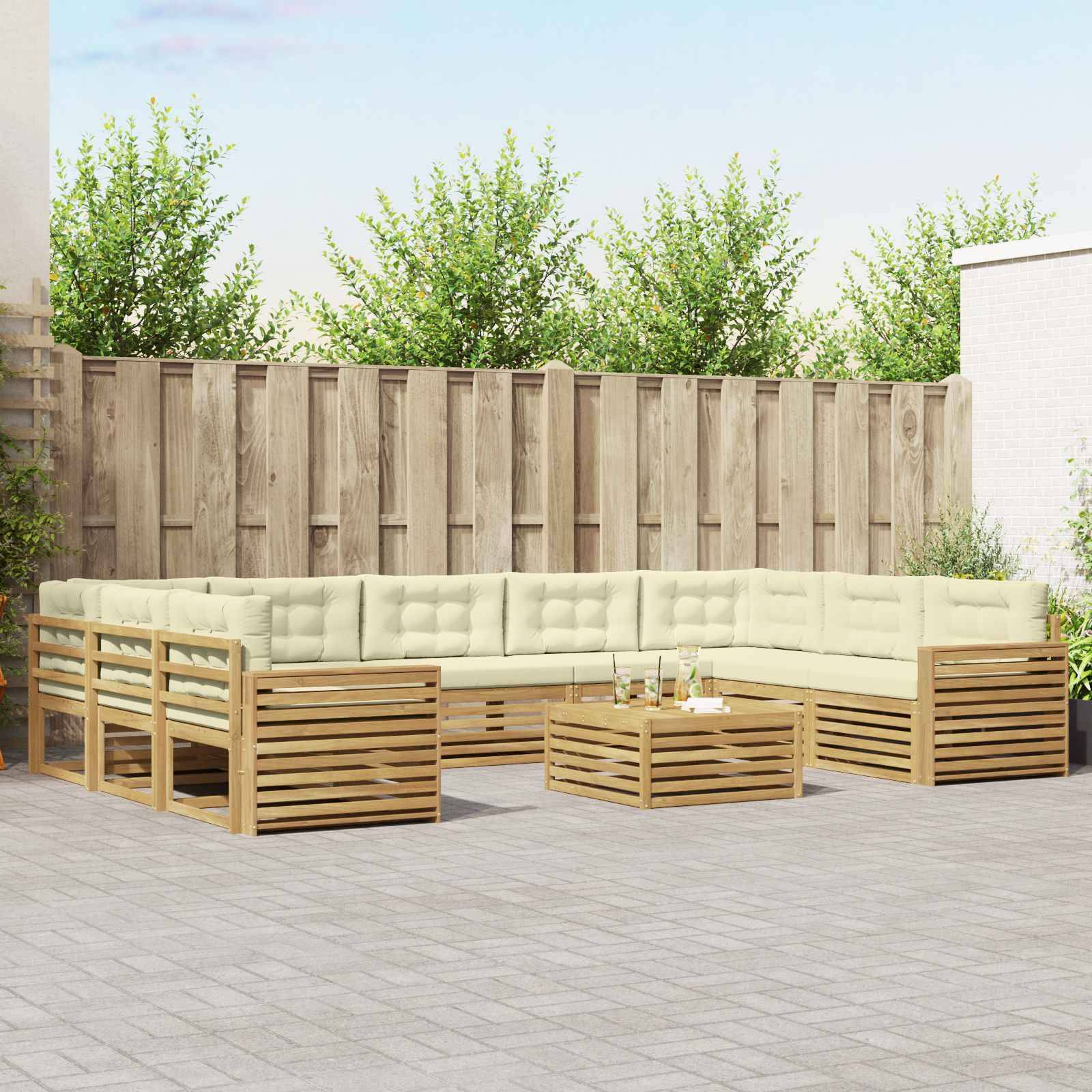 vidaXL Outdoor-Sofagarnitur 10 pcs Weiß und Creme Massivholz Akazie
