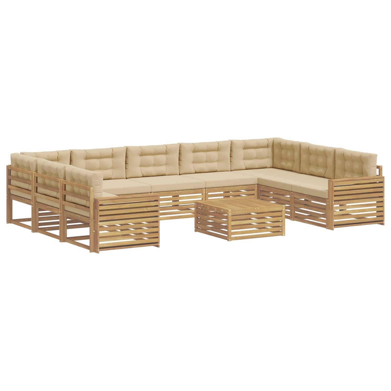 vidaXL Outdoor-Sofagarnitur 10 pcs Weiß und Beige Massivholz Akazie