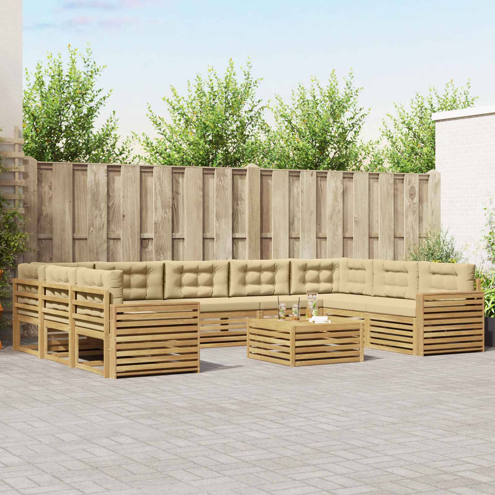 vidaXL Outdoor-Sofagarnitur 10 pcs Weiß und Beige Massivholz Akazie