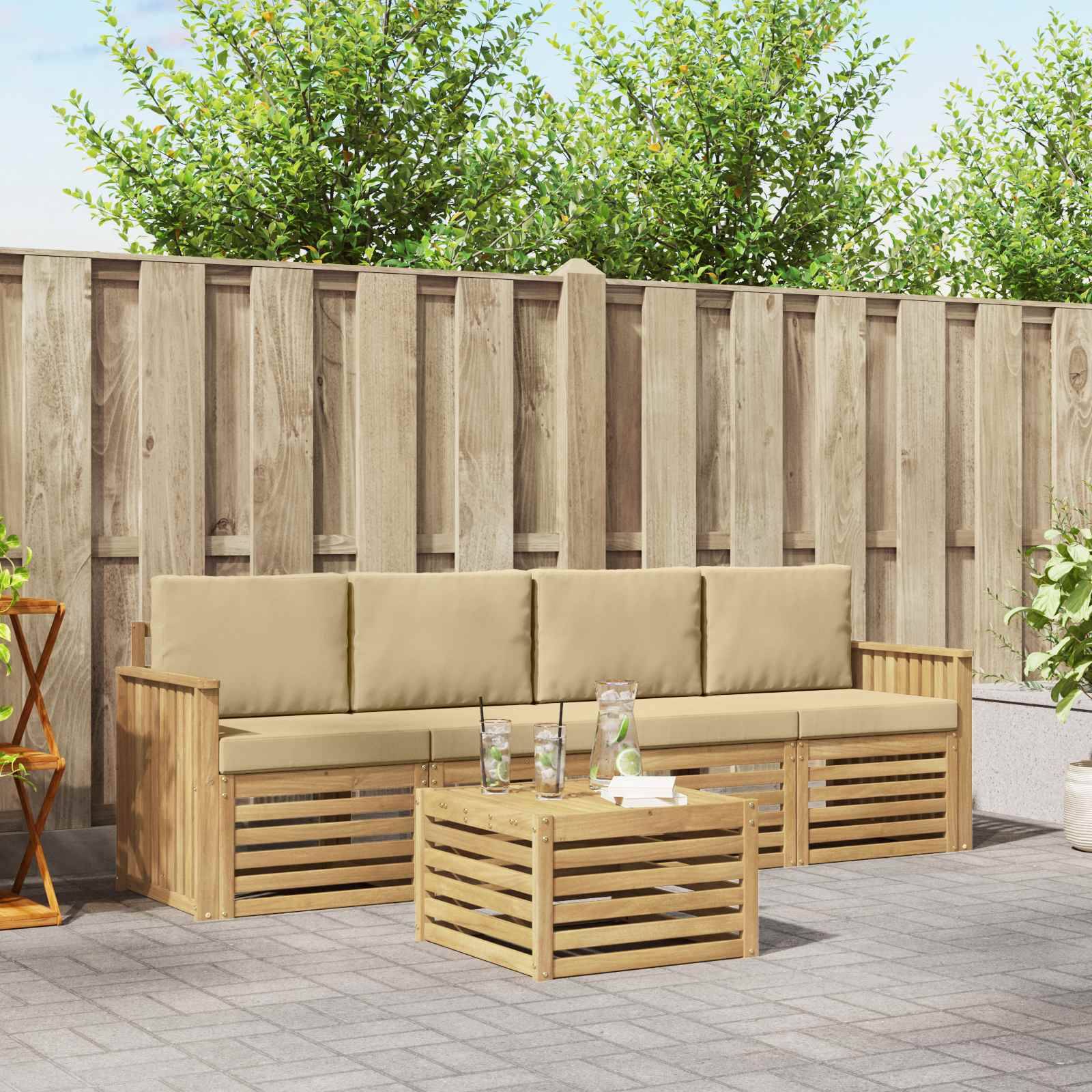 vidaXL Outdoor-Sofagarnitur mit Kissen 5 pcs Weiß und Beige Polyester