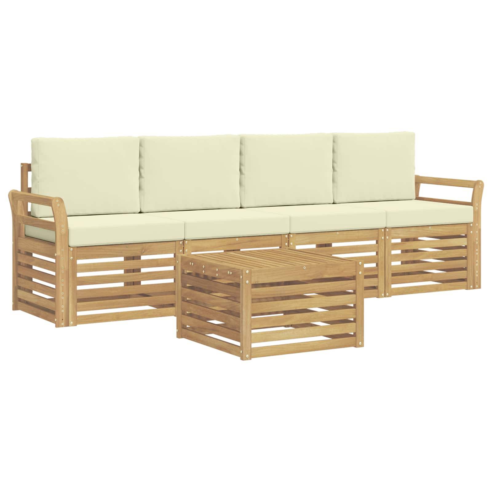 vidaXL Outdoor-Sofagarnitur mit Kissen 5 pcs Weiß und Creme Polyester