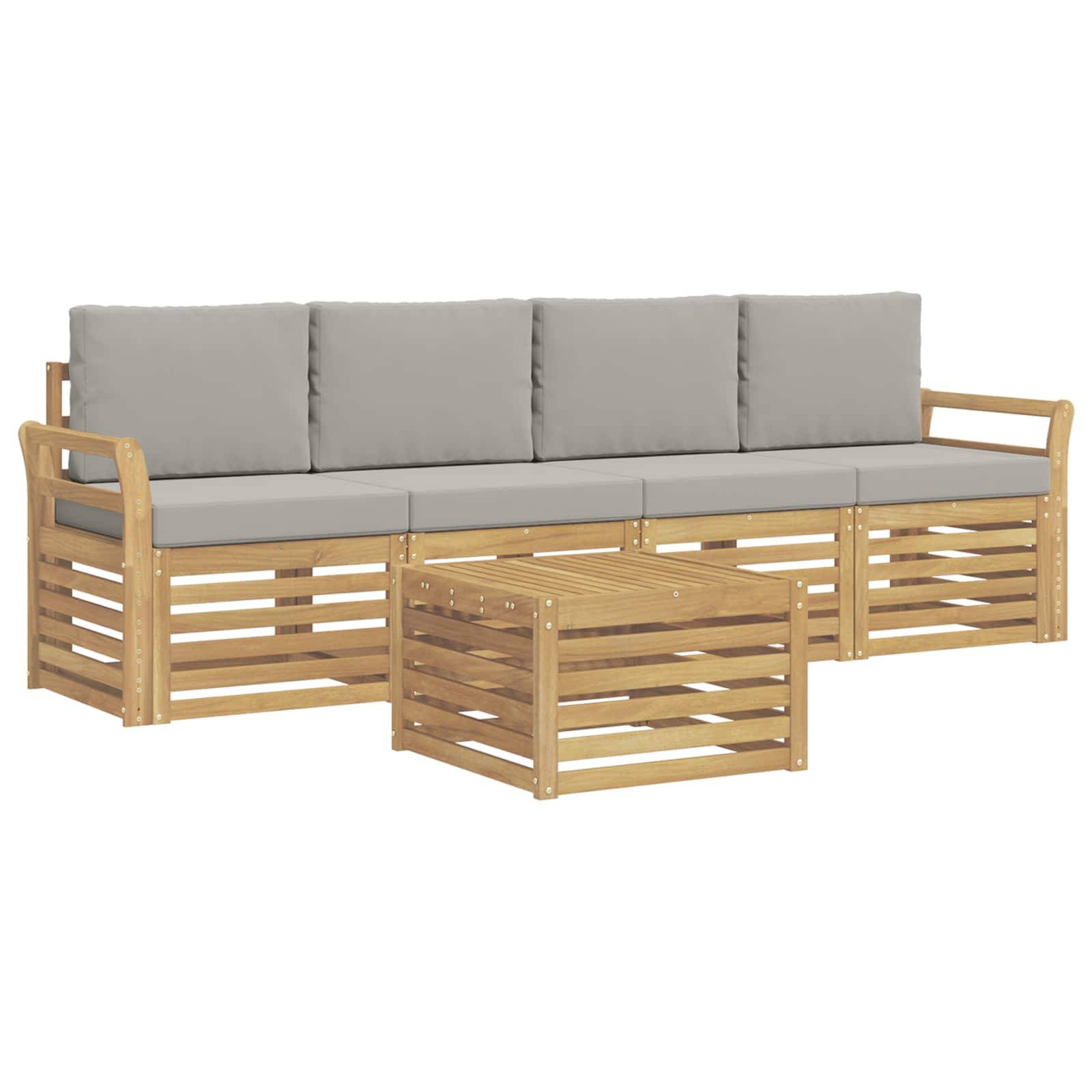 vidaXL Outdoor-Sofagarnitur 5 pcs Weiß und Hellgrau Polyester