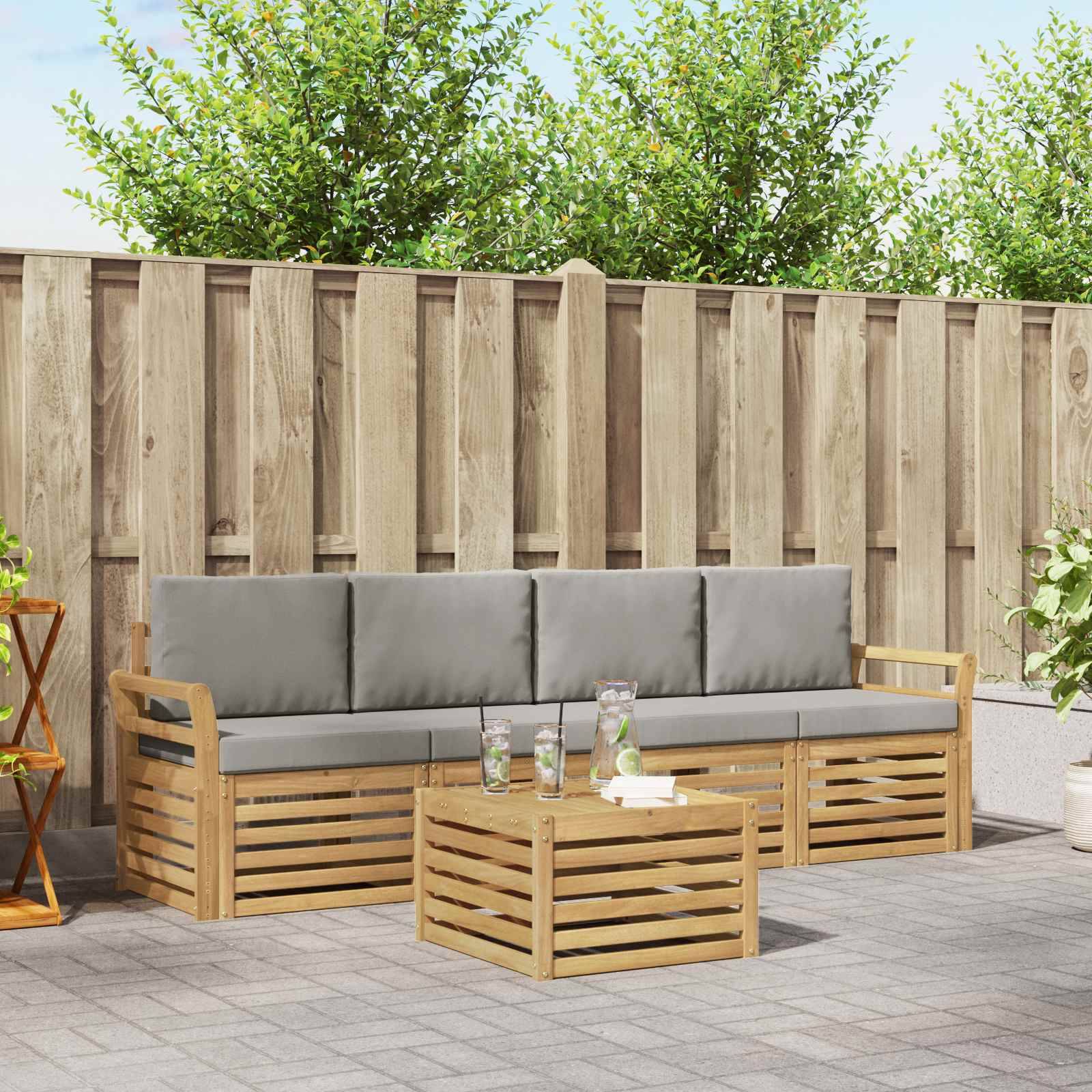 vidaXL Outdoor-Sofagarnitur 5 pcs Weiß und Hellgrau Polyester