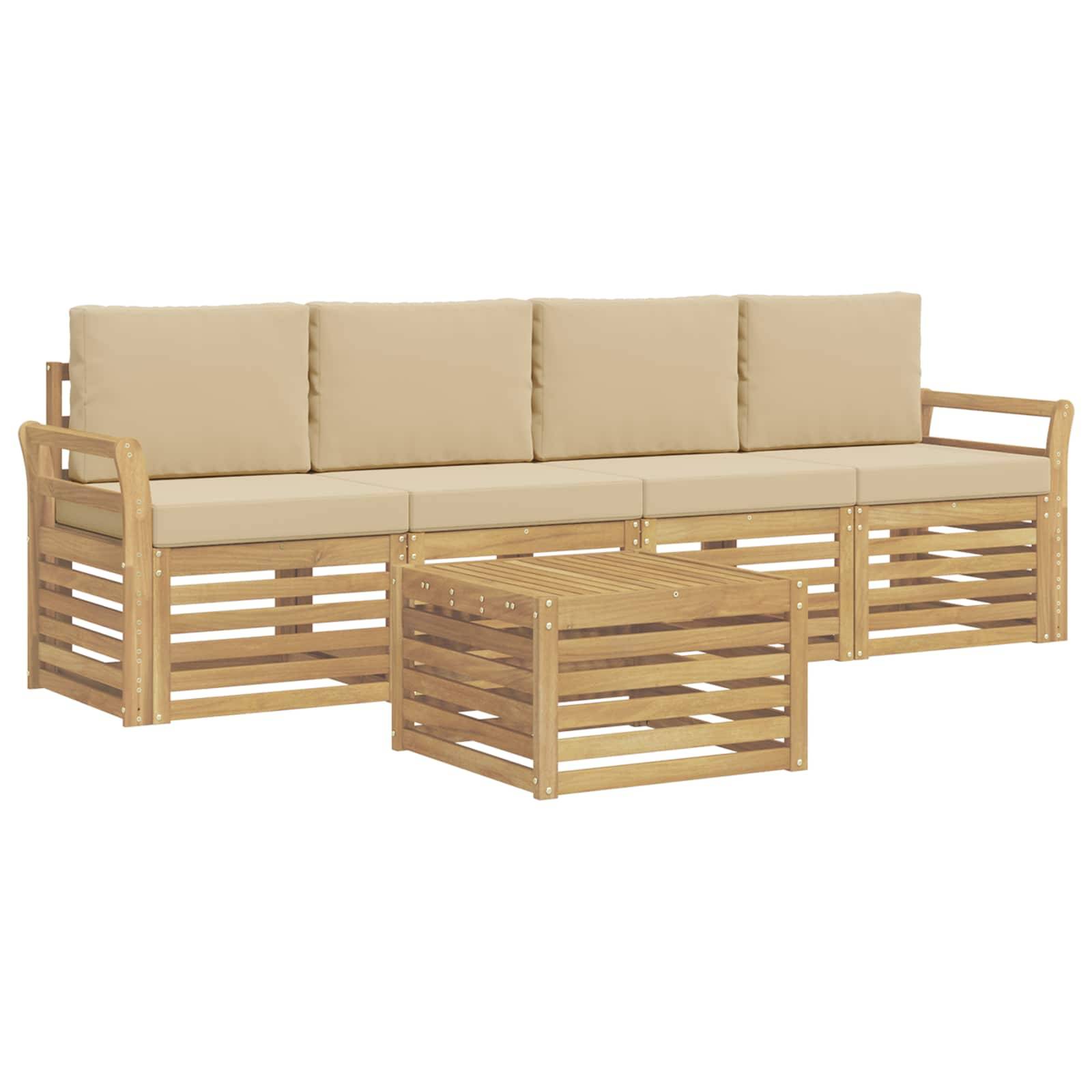 vidaXL Outdoor-Sofagarnitur mit Kissen 5 pcs Weiß und Beige Polyester