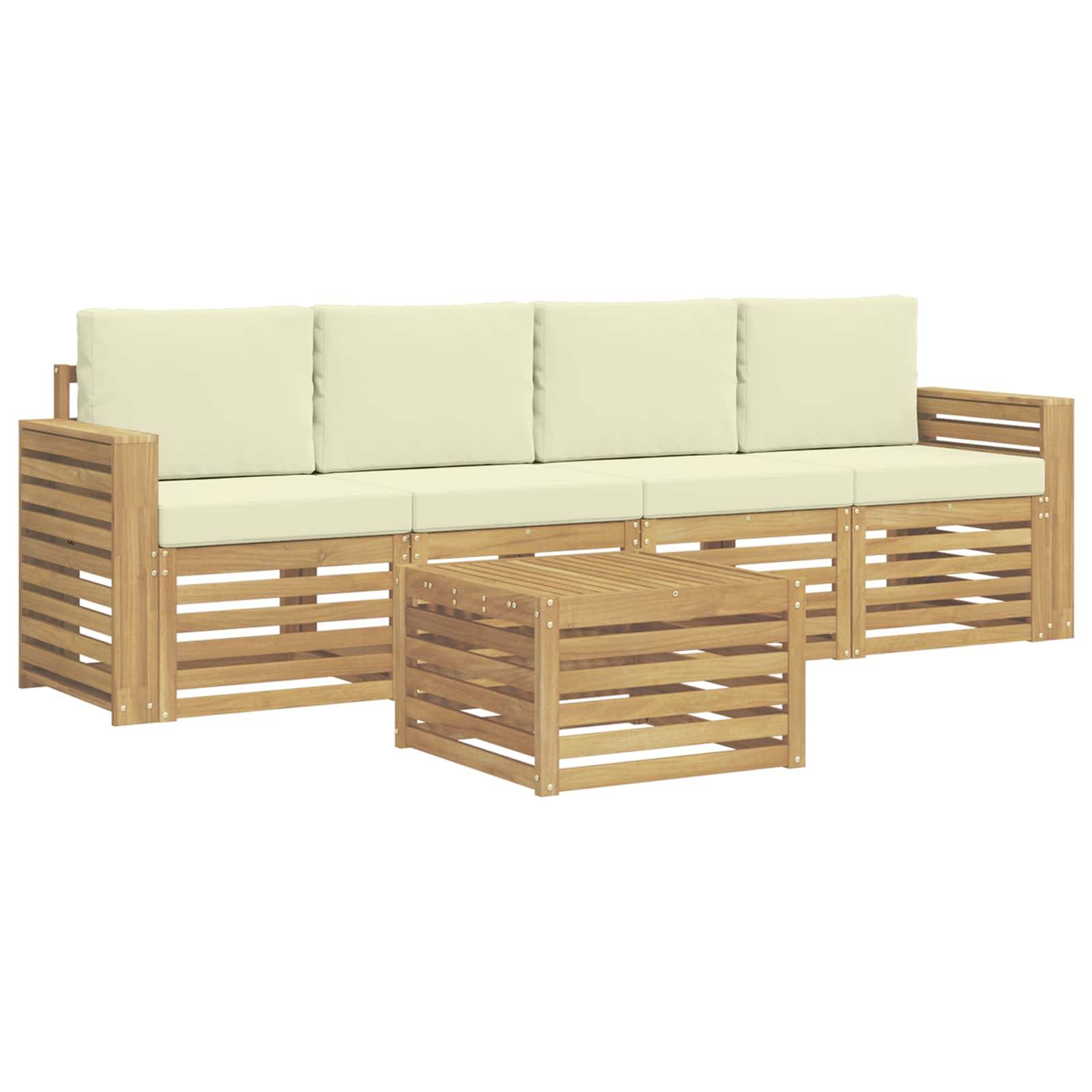 vidaXL Outdoor-Sofagarnitur mit Kissen 5 pcs Weiß und Creme Polyester