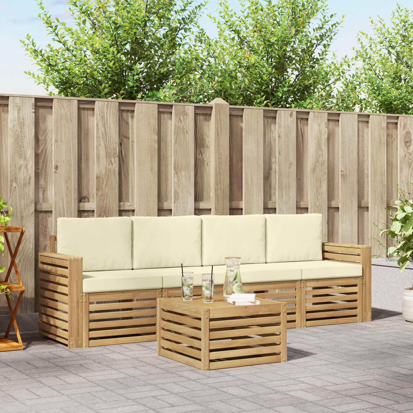 vidaXL Outdoor-Sofagarnitur mit Kissen 5 pcs Weiß und Creme Polyester