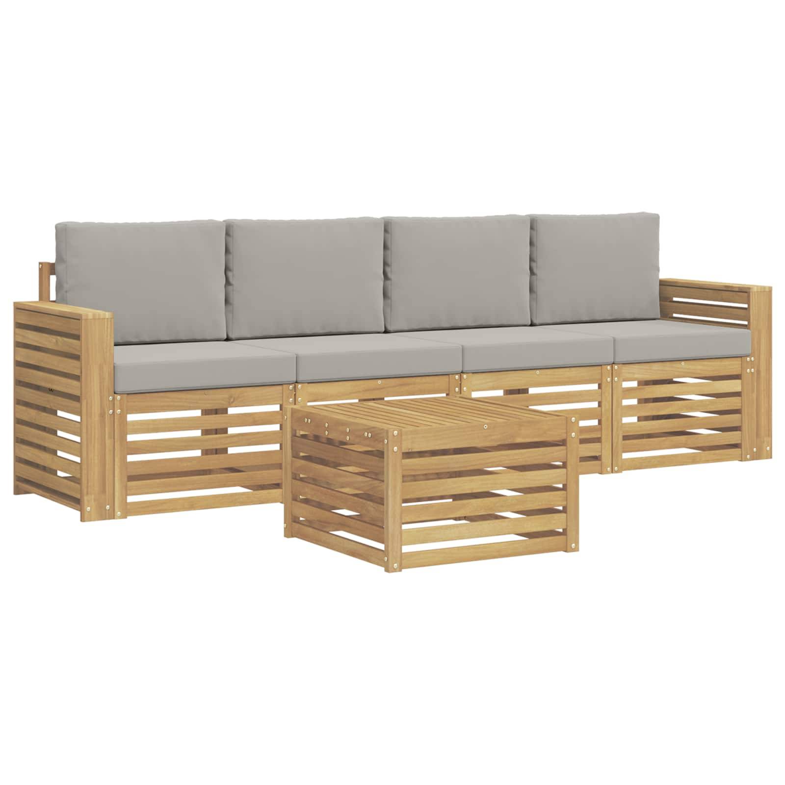 vidaXL Outdoor-Sofagarnitur 5 pcs Weiß und Hellgrau Polyester