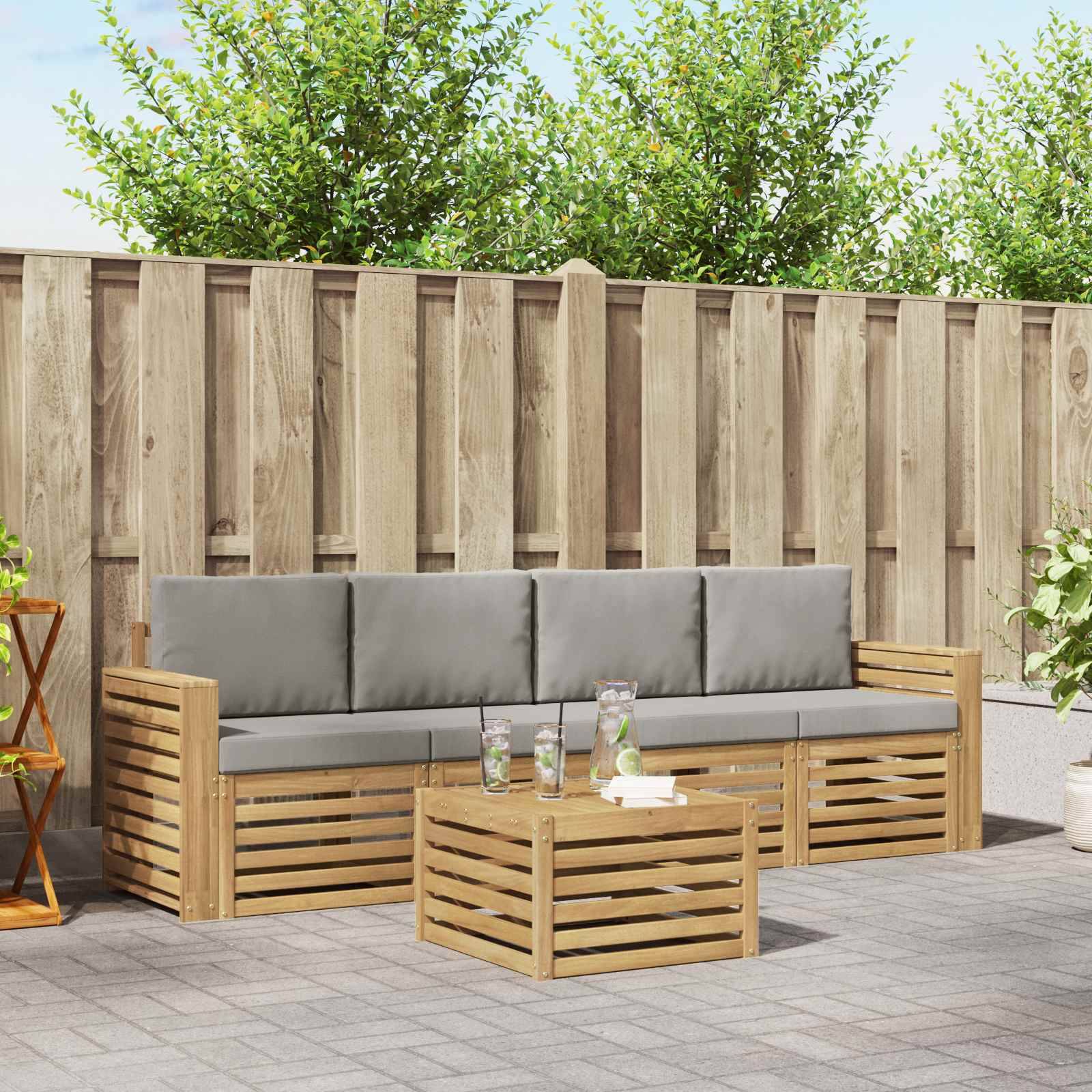 vidaXL Outdoor-Sofagarnitur 5 pcs Weiß und Hellgrau Polyester