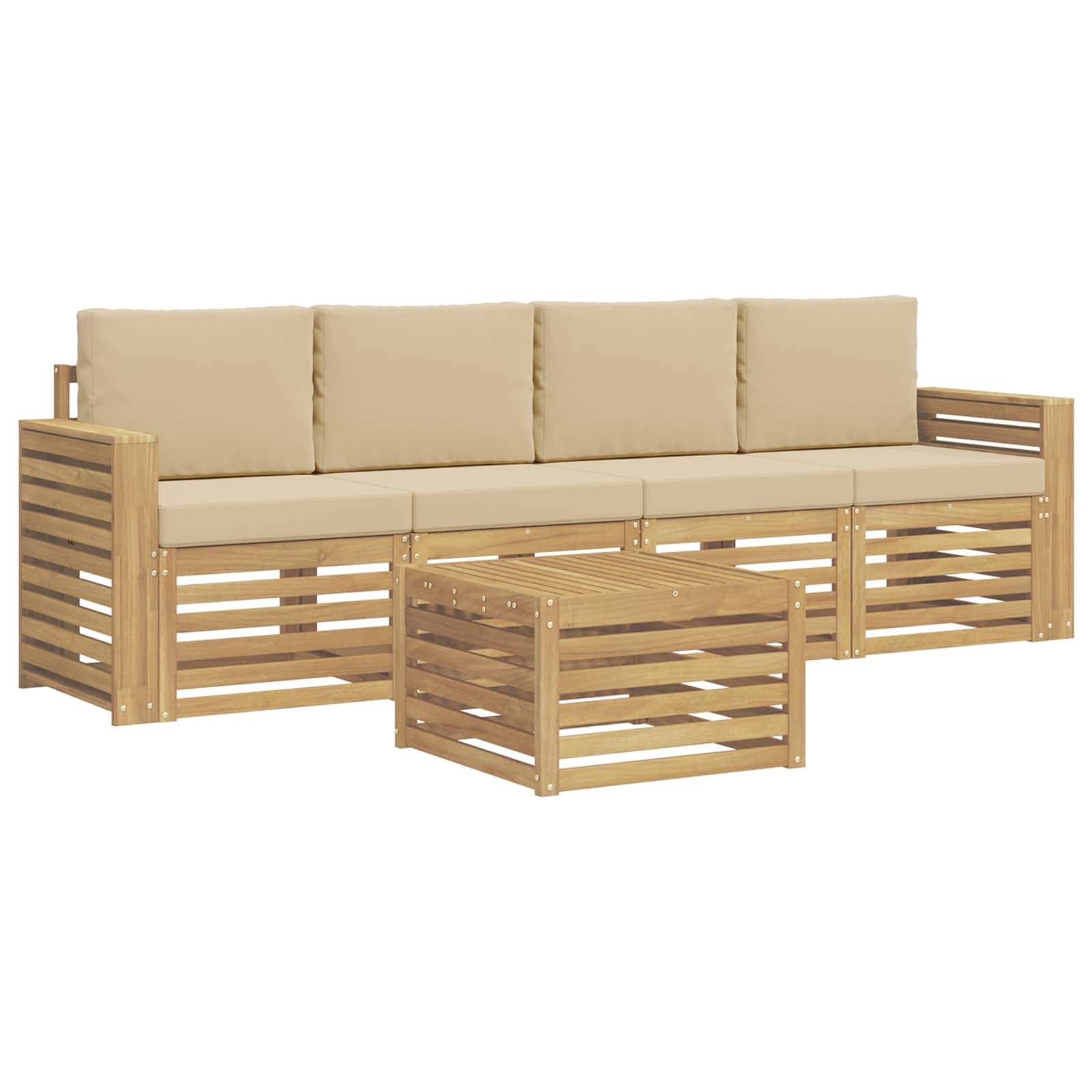vidaXL Outdoor-Sofagarnitur mit Kissen 5 pcs Weiß und Beige Polyester